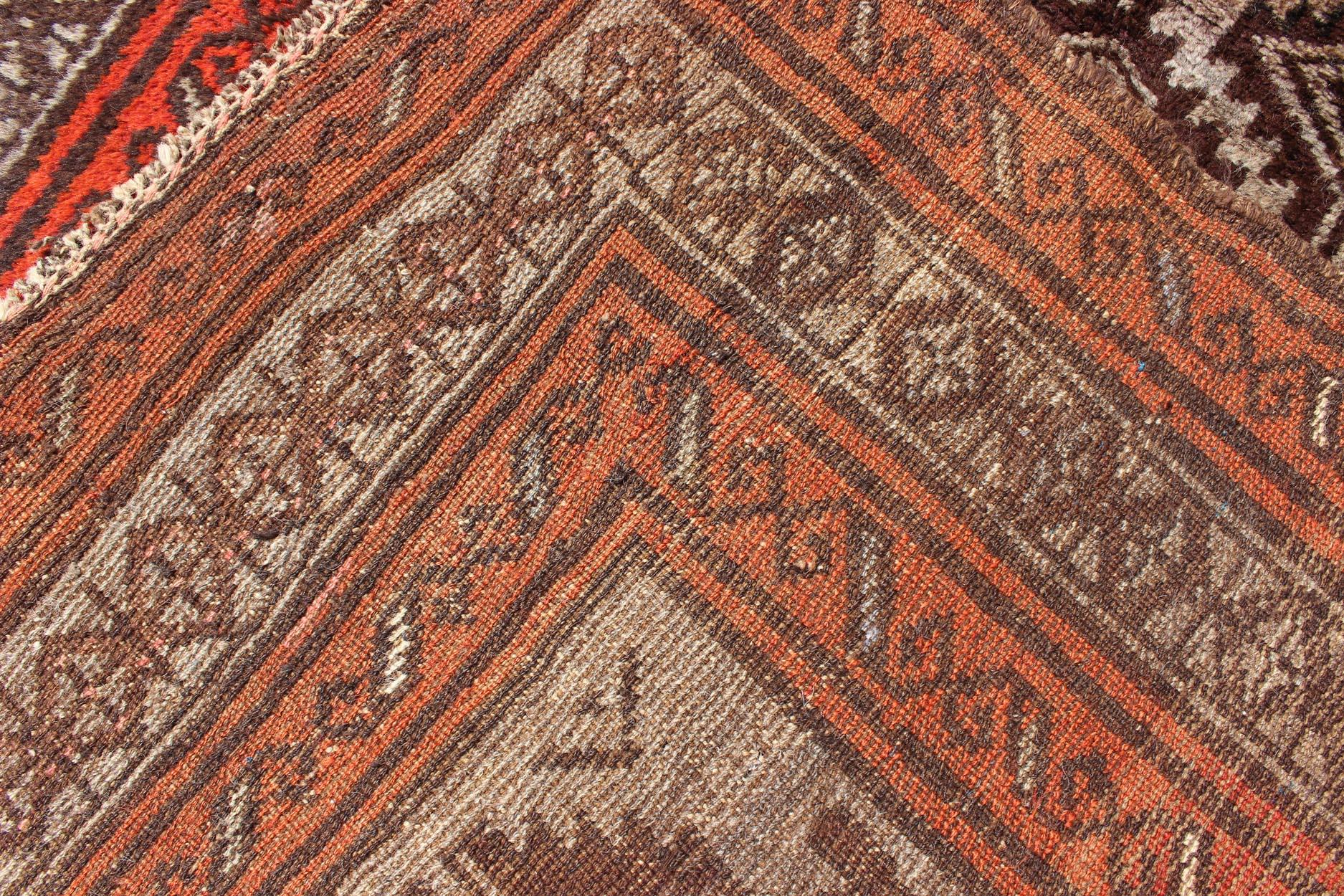 Vintage Persian Shiraz Rug in Burnt Orange and Brown with Tribal Medallions For Sale 3