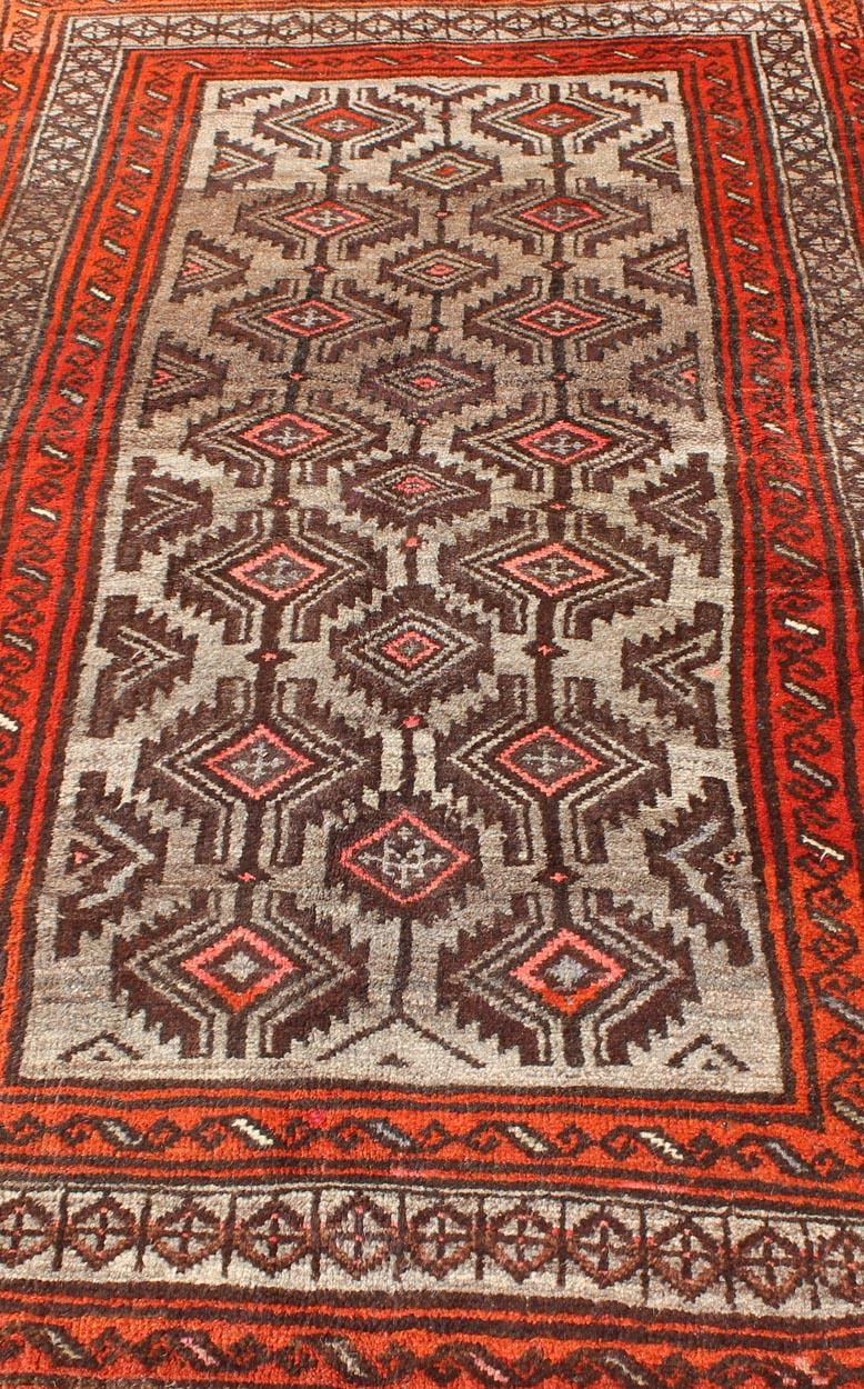 Hand-Knotted Vintage Persian Shiraz Rug in Burnt Orange and Brown with Tribal Medallions For Sale