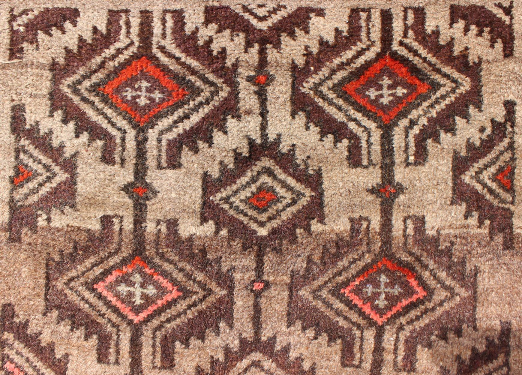 Vintage Persian Shiraz Rug in Burnt Orange and Brown with Tribal Medallions In Excellent Condition For Sale In Atlanta, GA