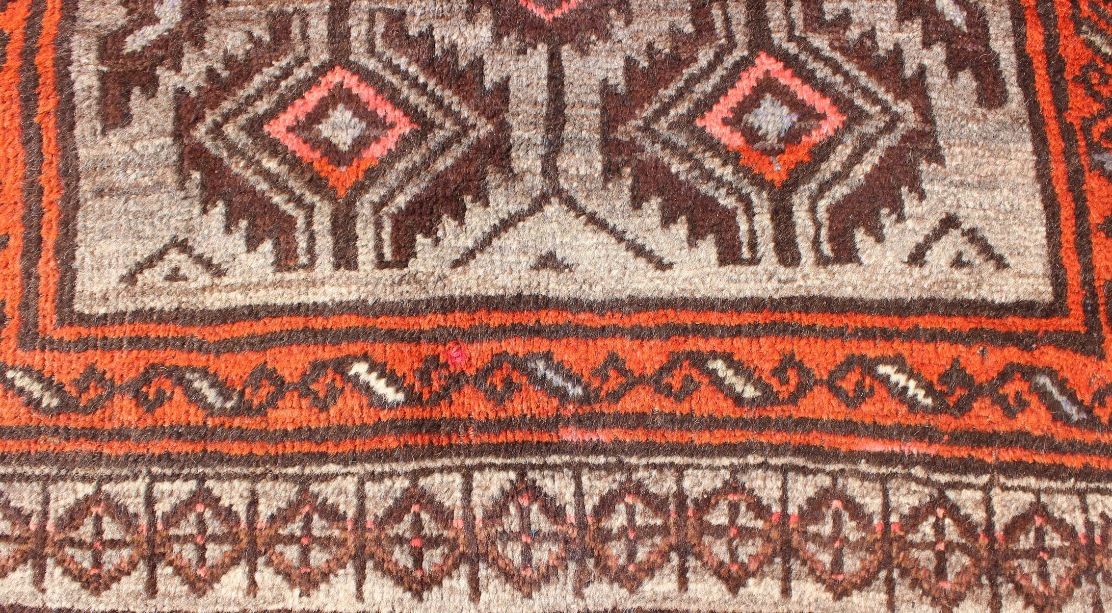 Mid-20th Century Vintage Persian Shiraz Rug in Burnt Orange and Brown with Tribal Medallions For Sale
