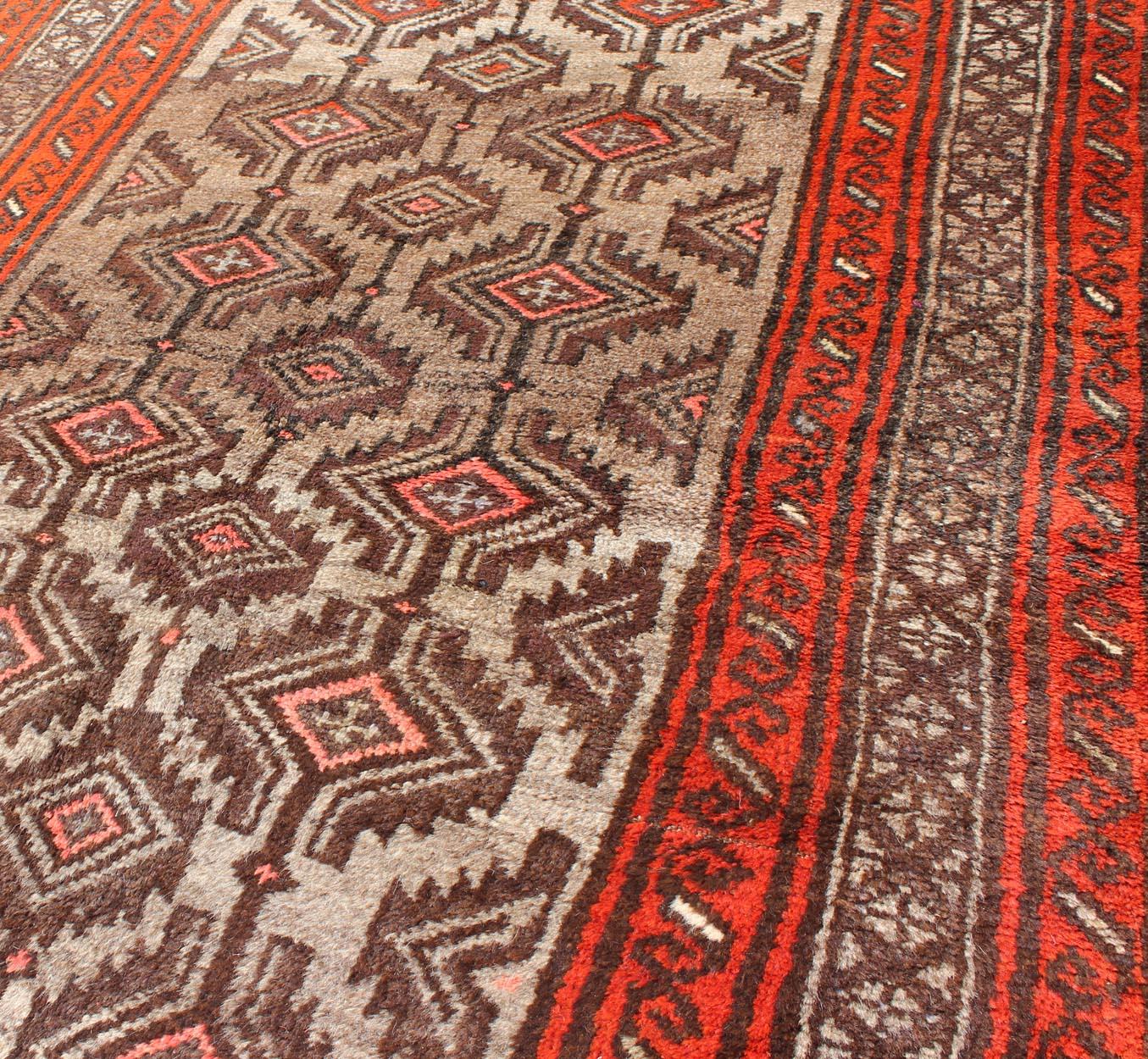 Wool Vintage Persian Shiraz Rug in Burnt Orange and Brown with Tribal Medallions For Sale