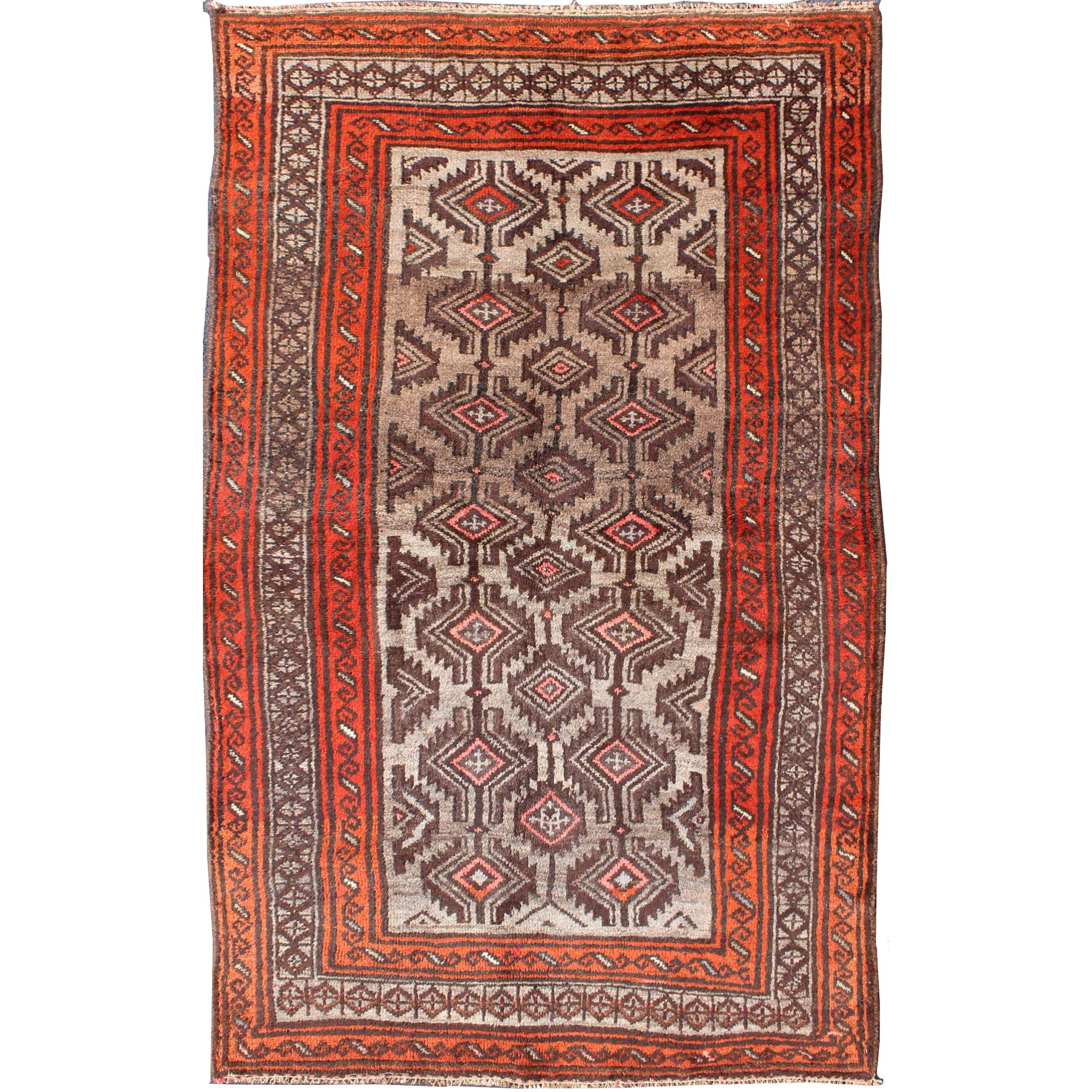 Vintage Persian Shiraz Rug in Burnt Orange and Brown with Tribal Medallions For Sale