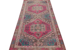 Vintage Persian Shiraz rug in Pink and Teal Floral Patterns by Rug & Kilim