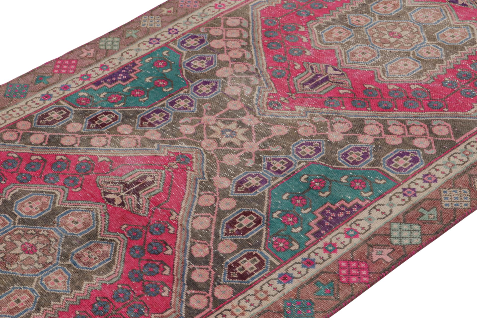 Hand-Knotted Vintage Persian Shiraz rug in Pink and Teal Floral Patterns by Rug & Kilim For Sale