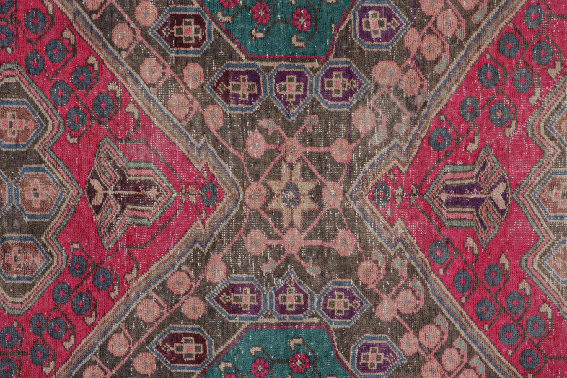 Late 20th Century Vintage Persian Shiraz rug in Pink and Teal Floral Patterns by Rug & Kilim For Sale