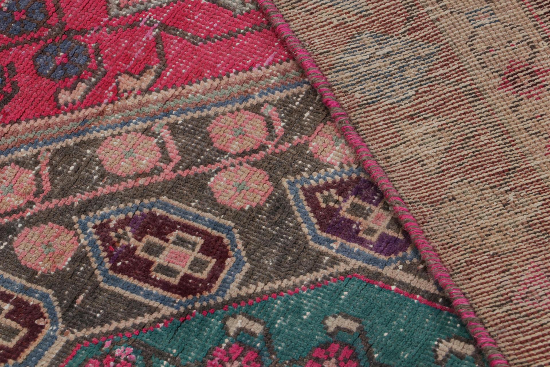 Wool Vintage Persian Shiraz rug in Pink and Teal Floral Patterns by Rug & Kilim For Sale