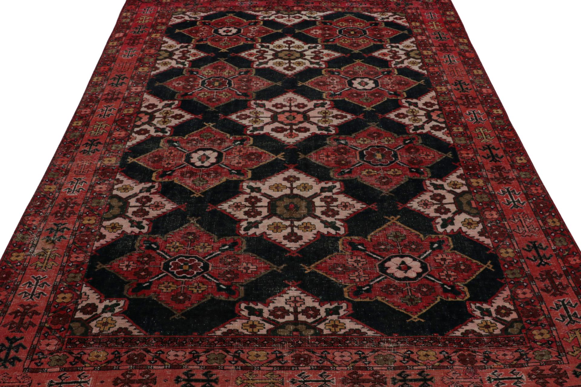 Hand-Knotted Vintage Persian Shiraz rug in Red and Black Floral Patterns by Rug & Kilim For Sale