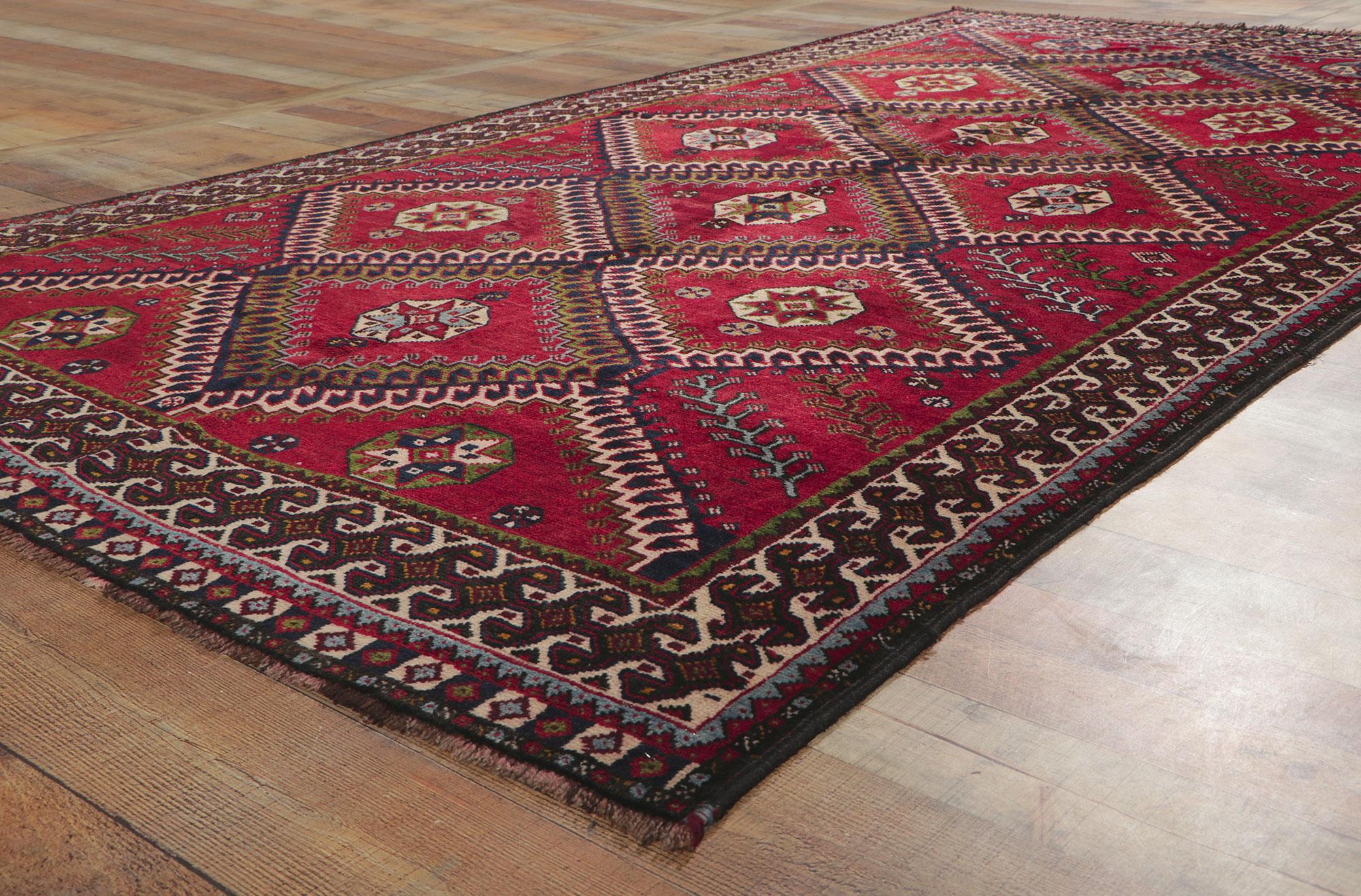 Wool Vintage Persian Shiraz Rug, Luxury Lodge Meets Tribal Enchantment For Sale