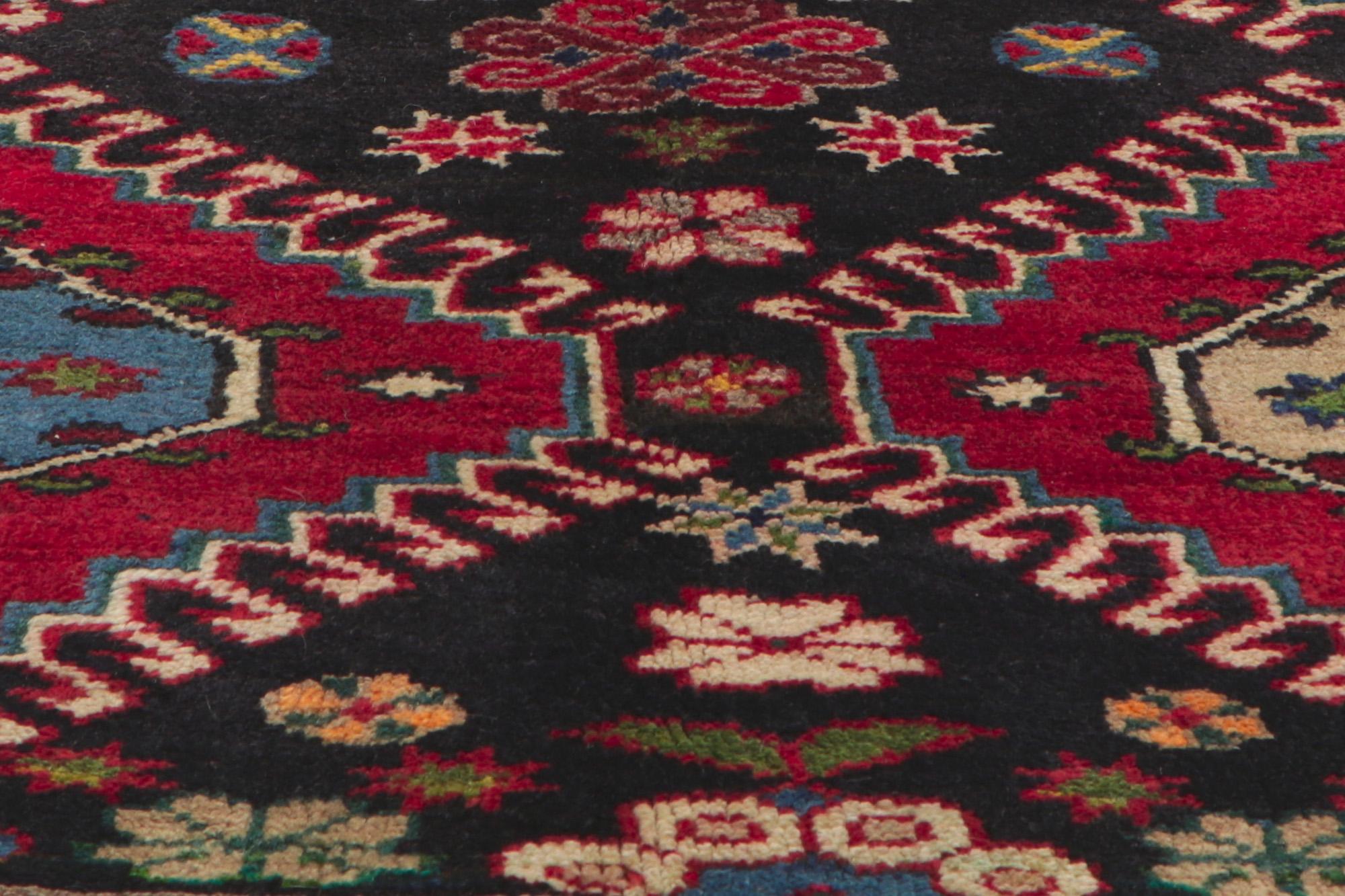 Wool Vintage Persian Shiraz Rug, Tribal Enchantment Meets Modern Masculine Appeal For Sale