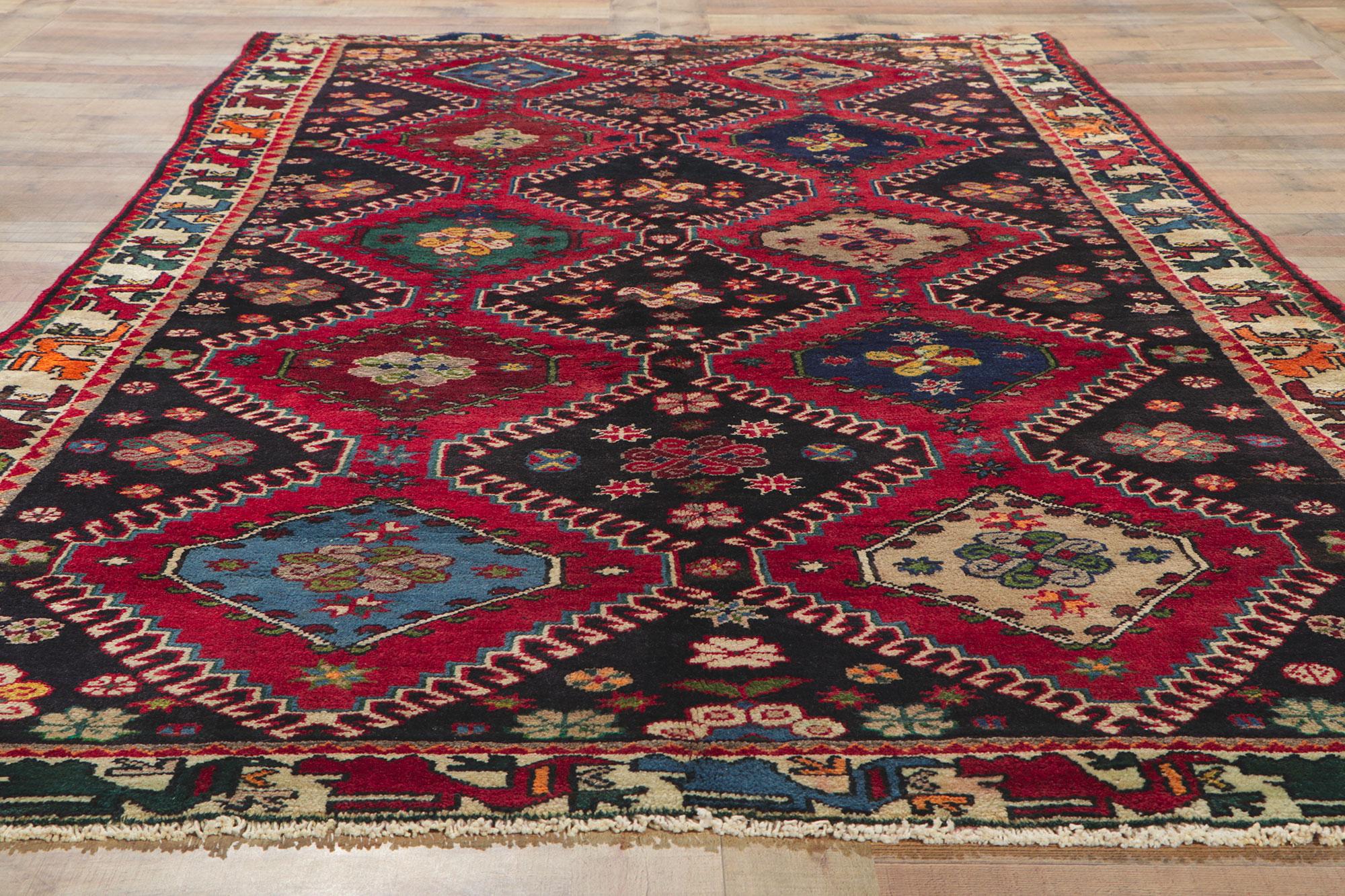 Vintage Persian Shiraz Rug, Tribal Enchantment Meets Modern Masculine Appeal For Sale 3
