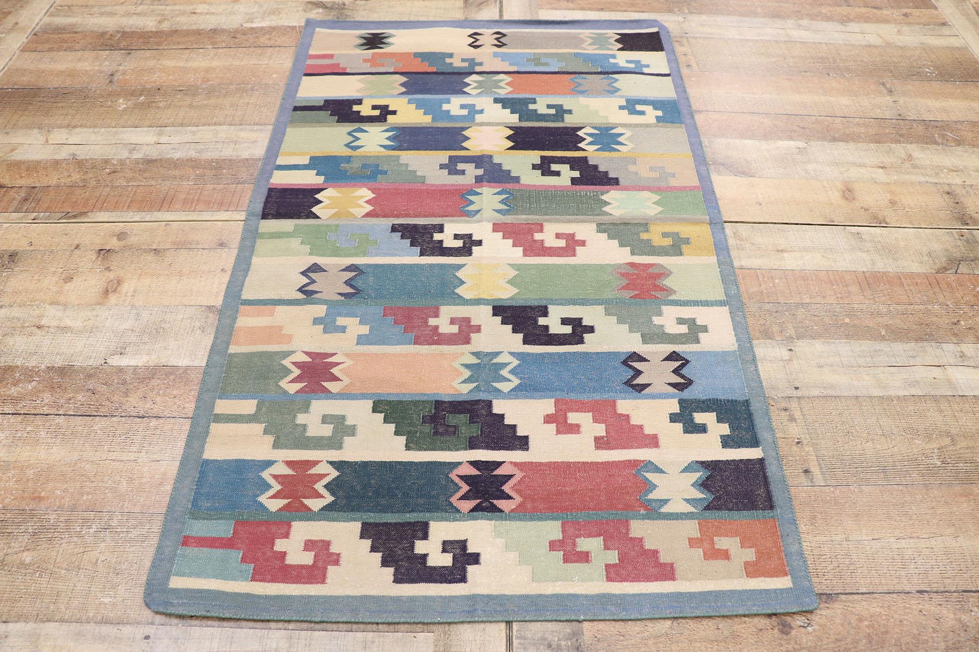 Wool Vintage Persian Shiraz Rug with Boho Chic Tribal Style For Sale