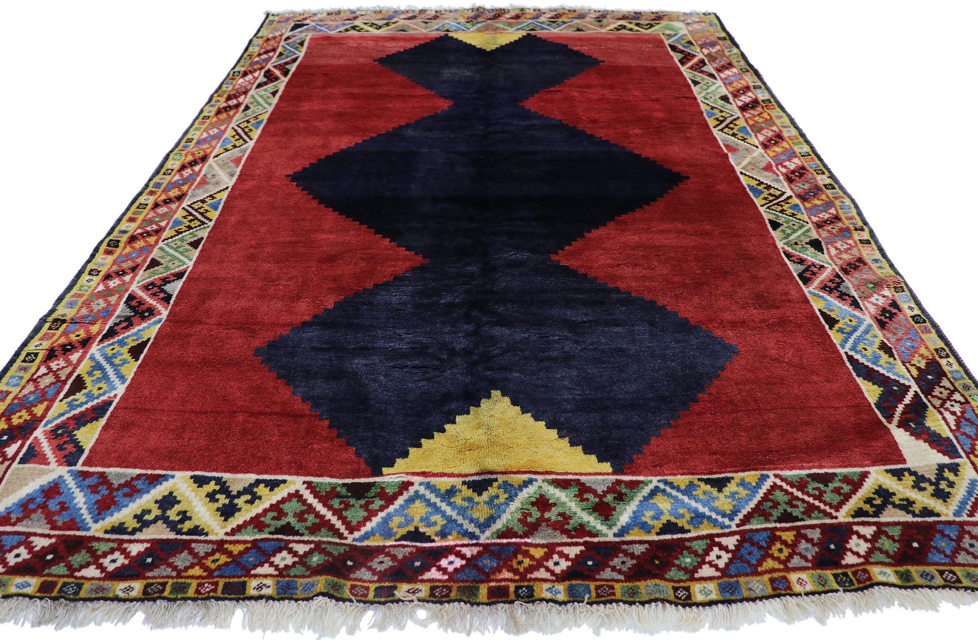 Hand-Knotted Vintage Persian Shiraz Rug with Mid-Century Modern Tribal Style For Sale