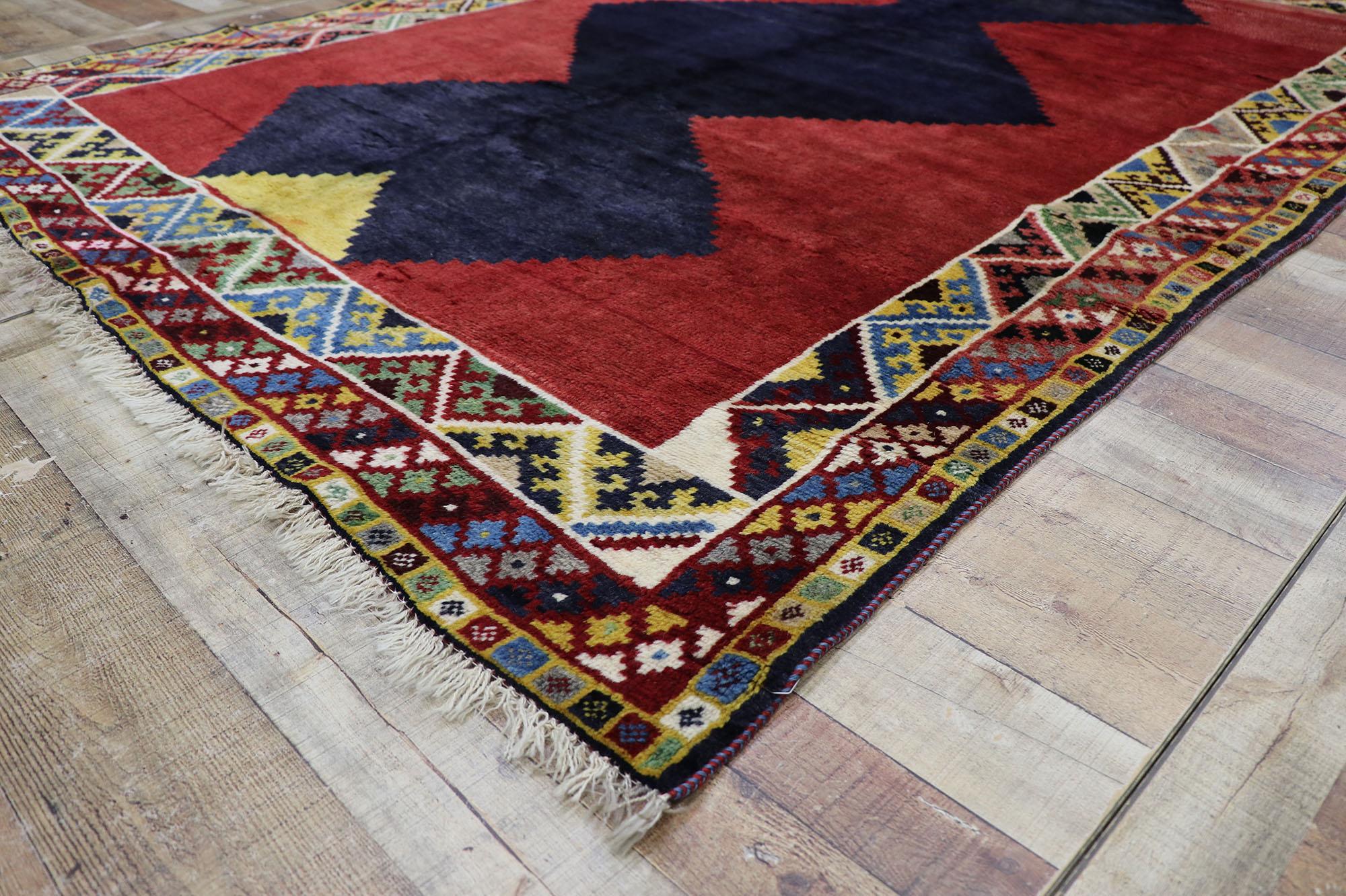 Wool Vintage Persian Shiraz Rug with Mid-Century Modern Tribal Style For Sale