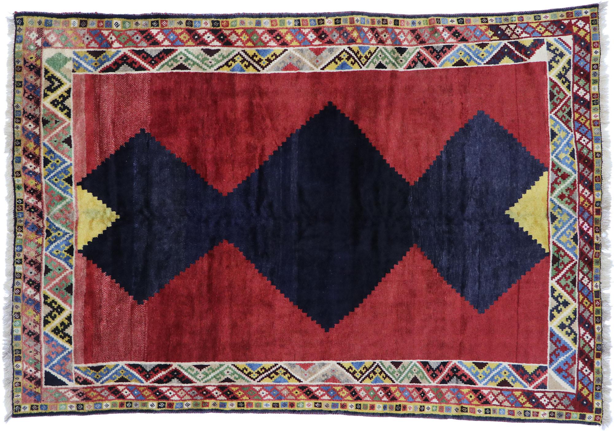 Vintage Persian Shiraz Rug with Mid-Century Modern Tribal Style For Sale 3