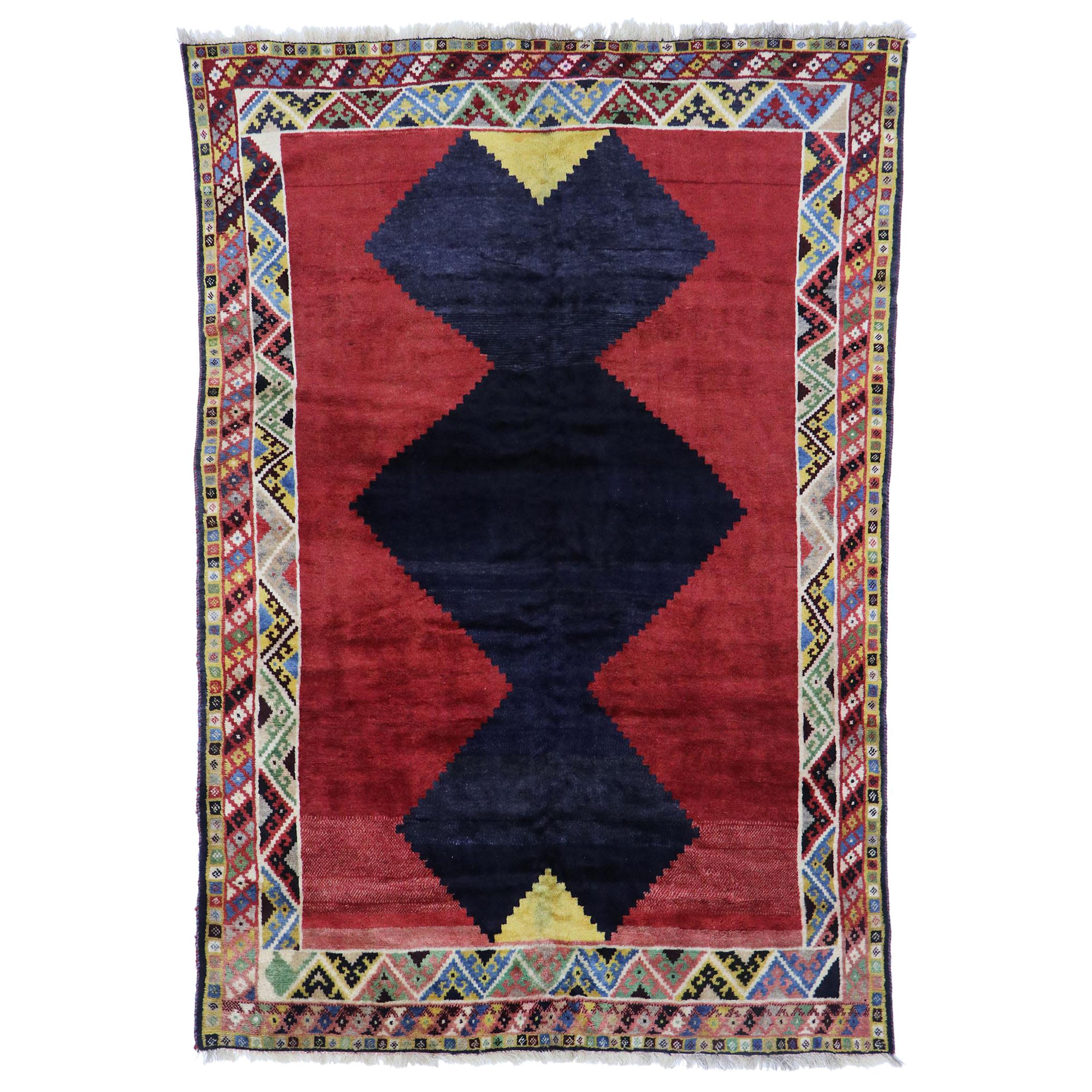Tappeto persiano vintage Shiraz con stile tribale moderno di metà secolo