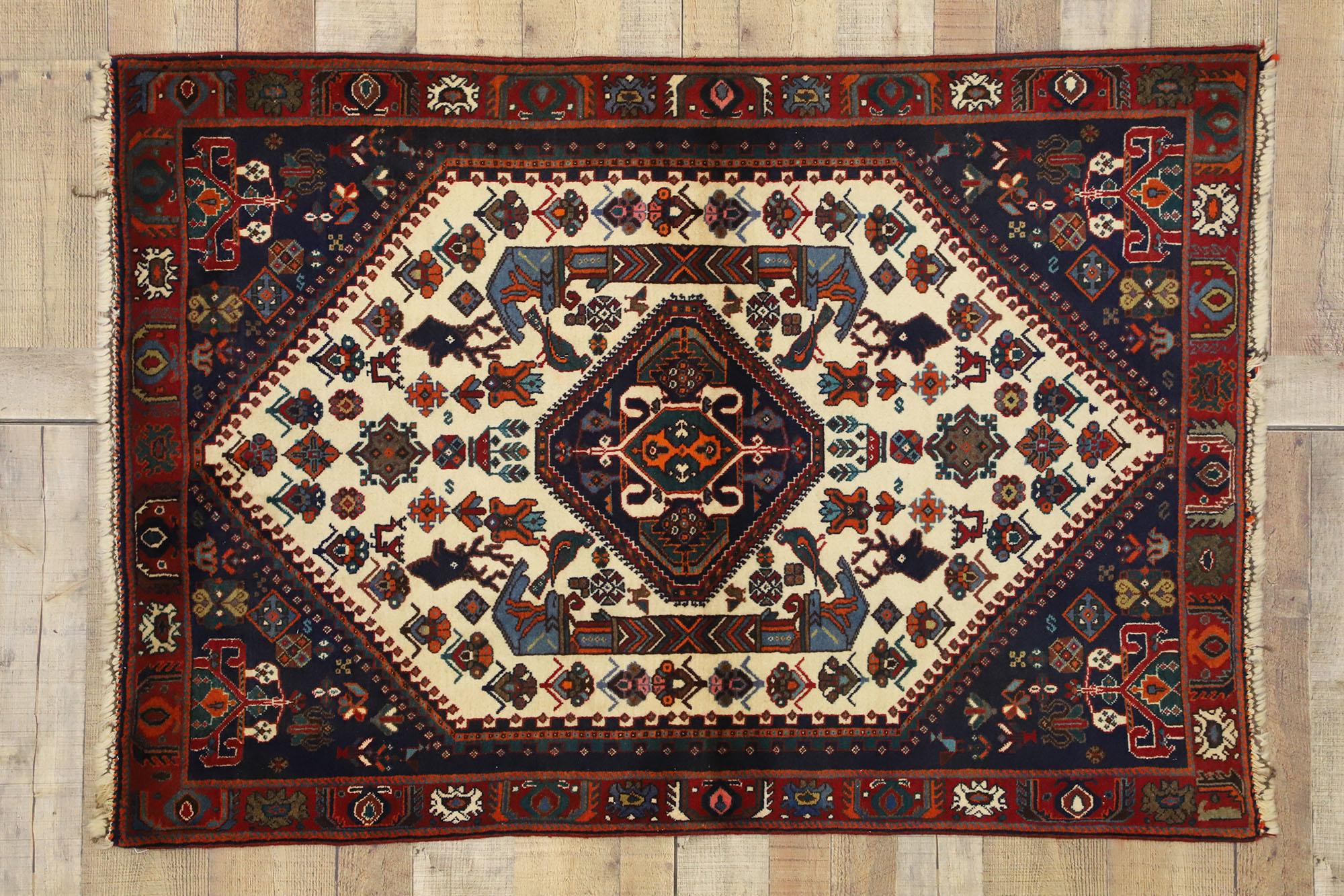 Vintage Persian Shiraz Rug with Modern Tribal Style For Sale 4