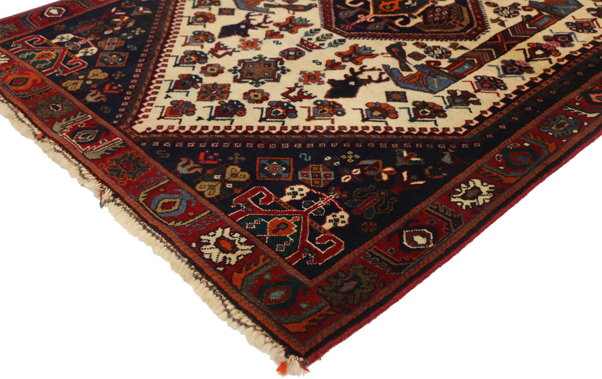 Hand-Knotted Vintage Persian Shiraz Rug with Modern Tribal Style For Sale