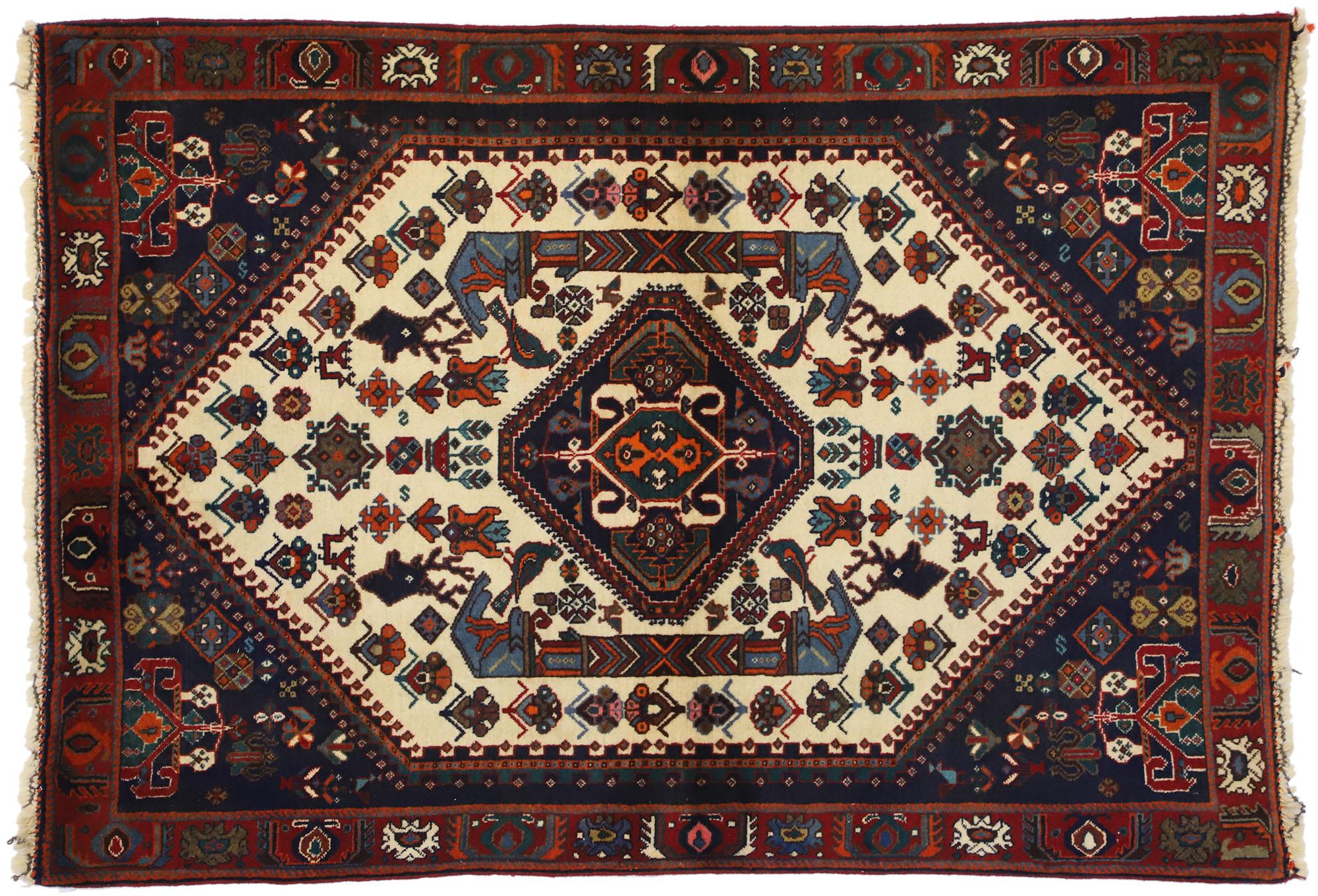 Vintage Persian Shiraz Rug with Modern Tribal Style For Sale 3