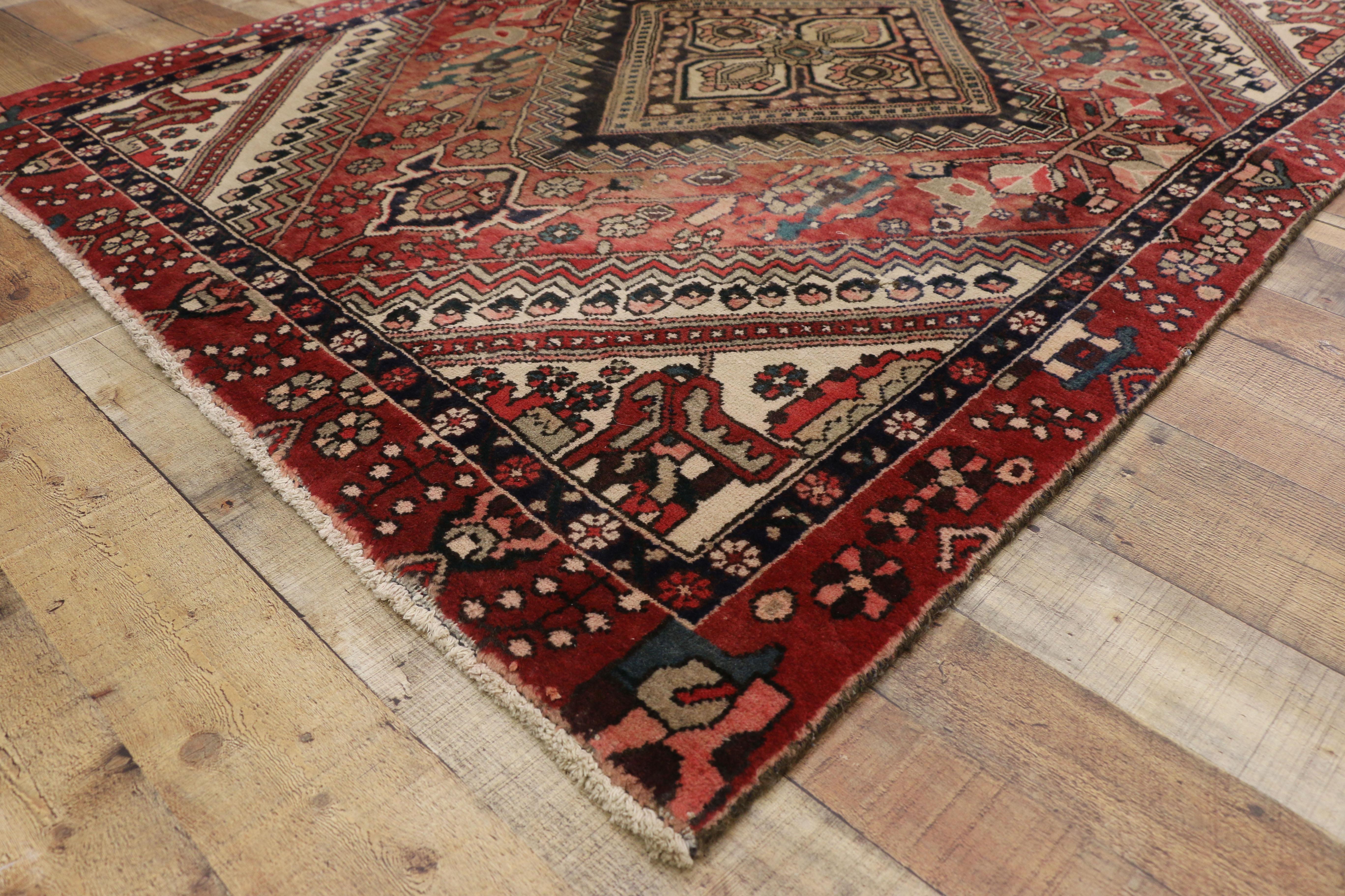 Wool Vintage Persian Shiraz Rug with Rustic Traditional Style For Sale