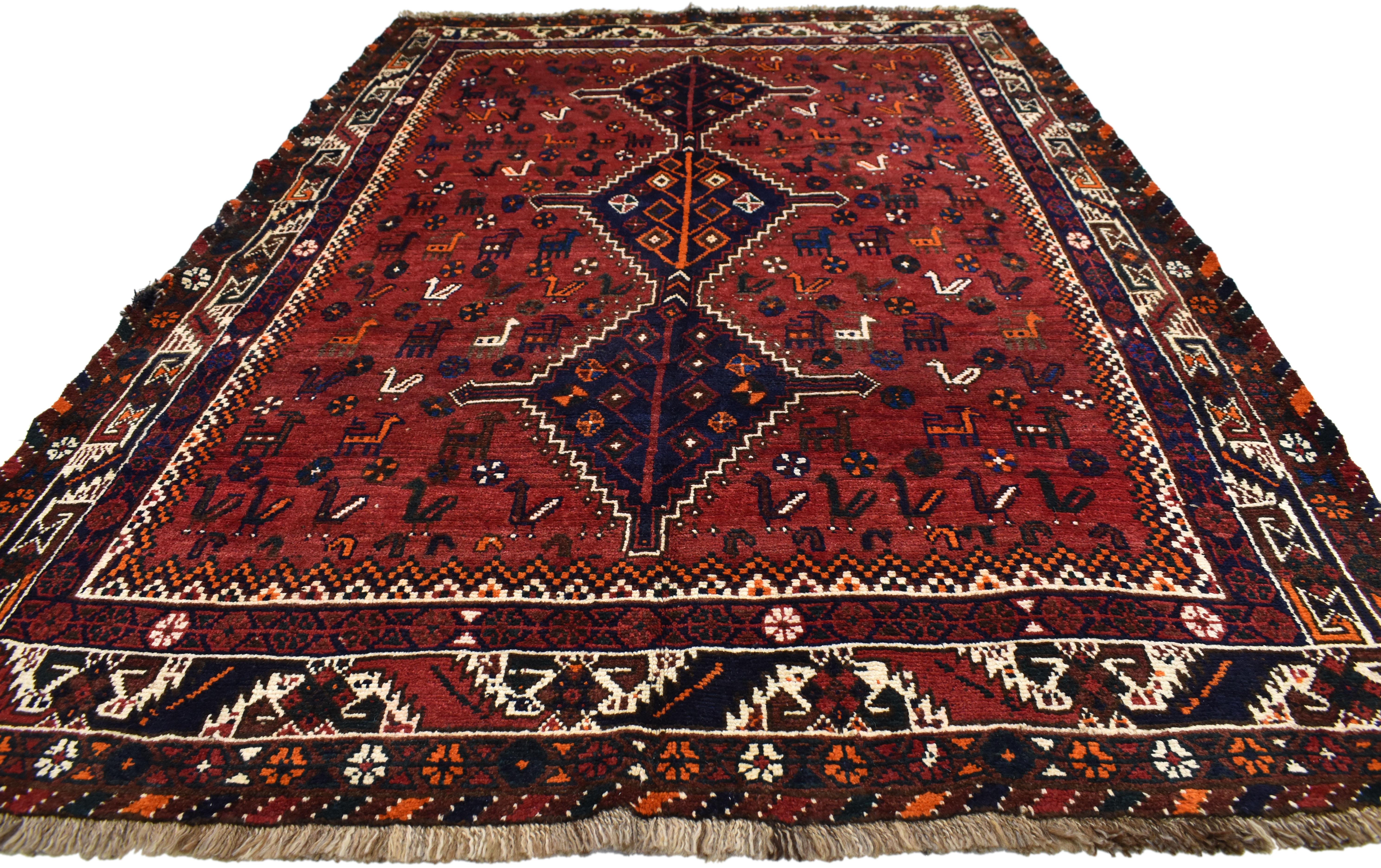 Vintage Persian Shiraz Rug with Tribal Style In Good Condition In Dallas, TX