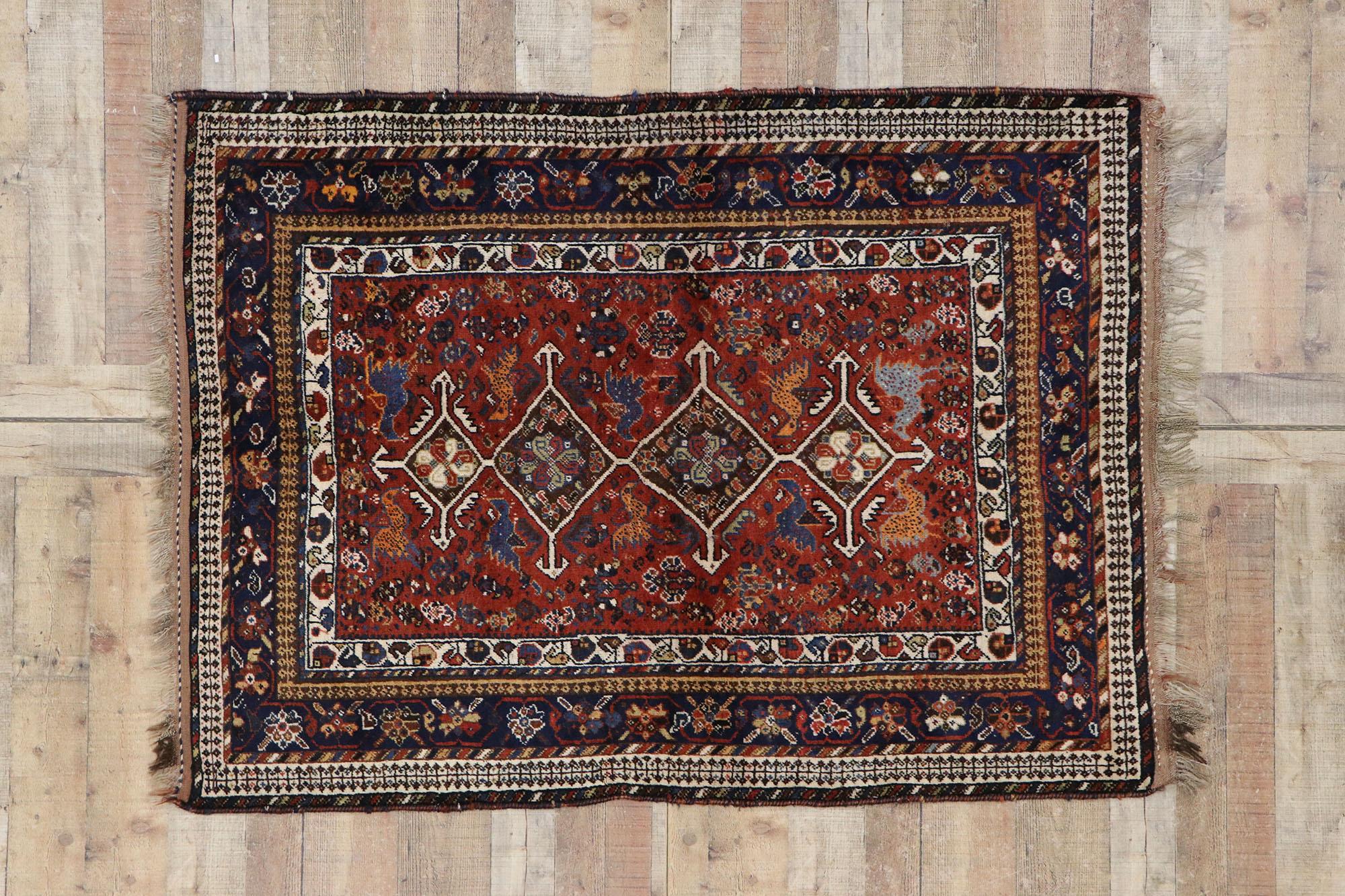 Vintage Persian Shiraz Rug with Tribal Style For Sale 2