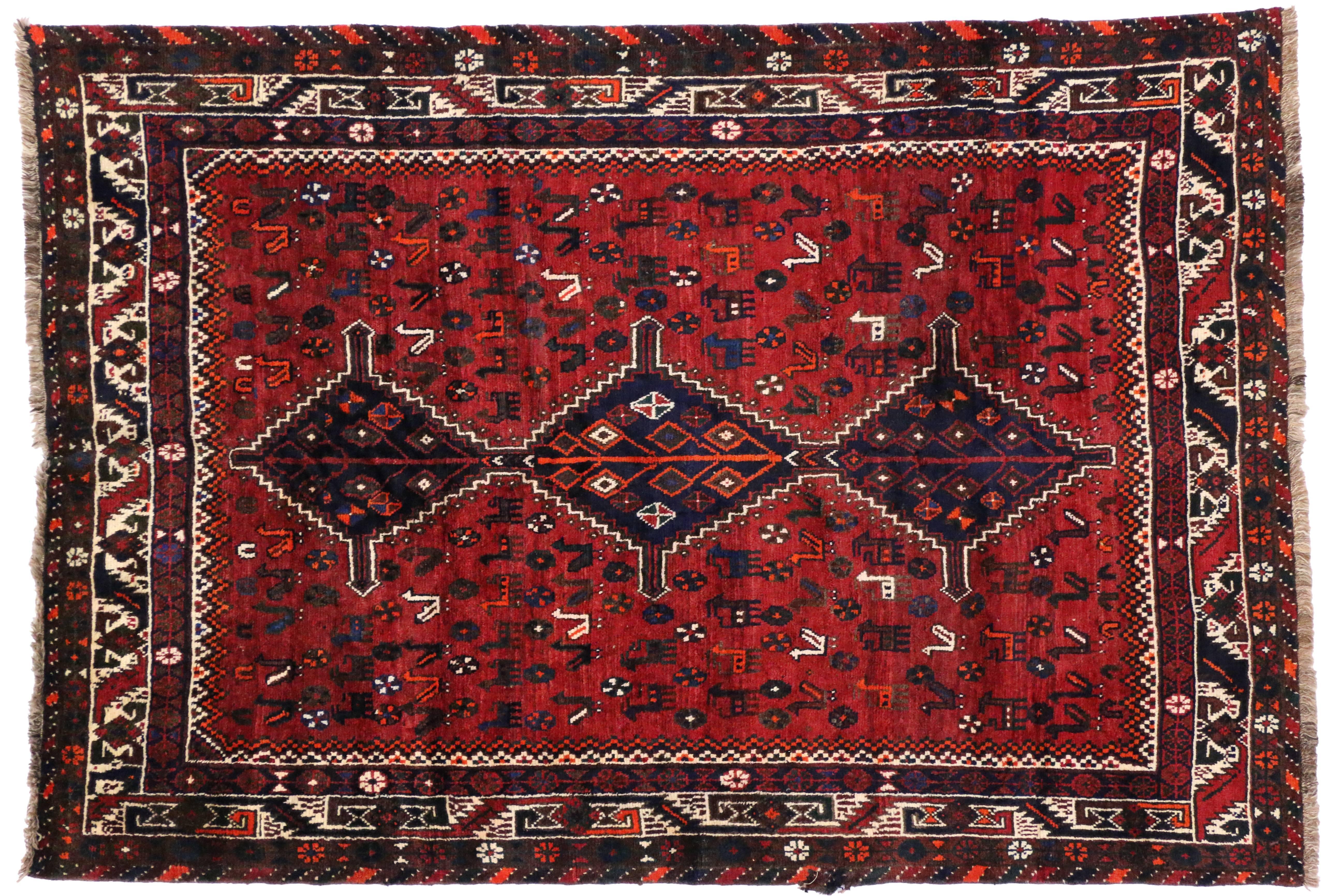 Vintage Persian Shiraz Rug with Tribal Style 3