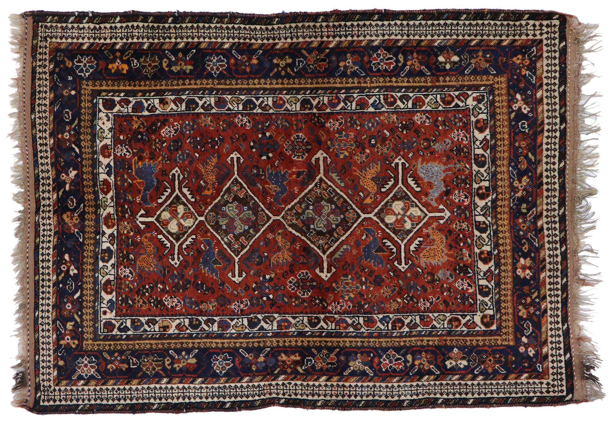 Vintage Persian Shiraz Rug with Tribal Style For Sale 3