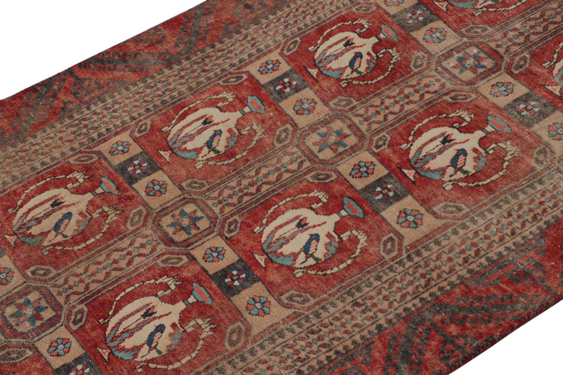 Hand-Knotted Vintage Persian Shiraz runner rug in Red, Beige & Blue Pictorial Patterns For Sale