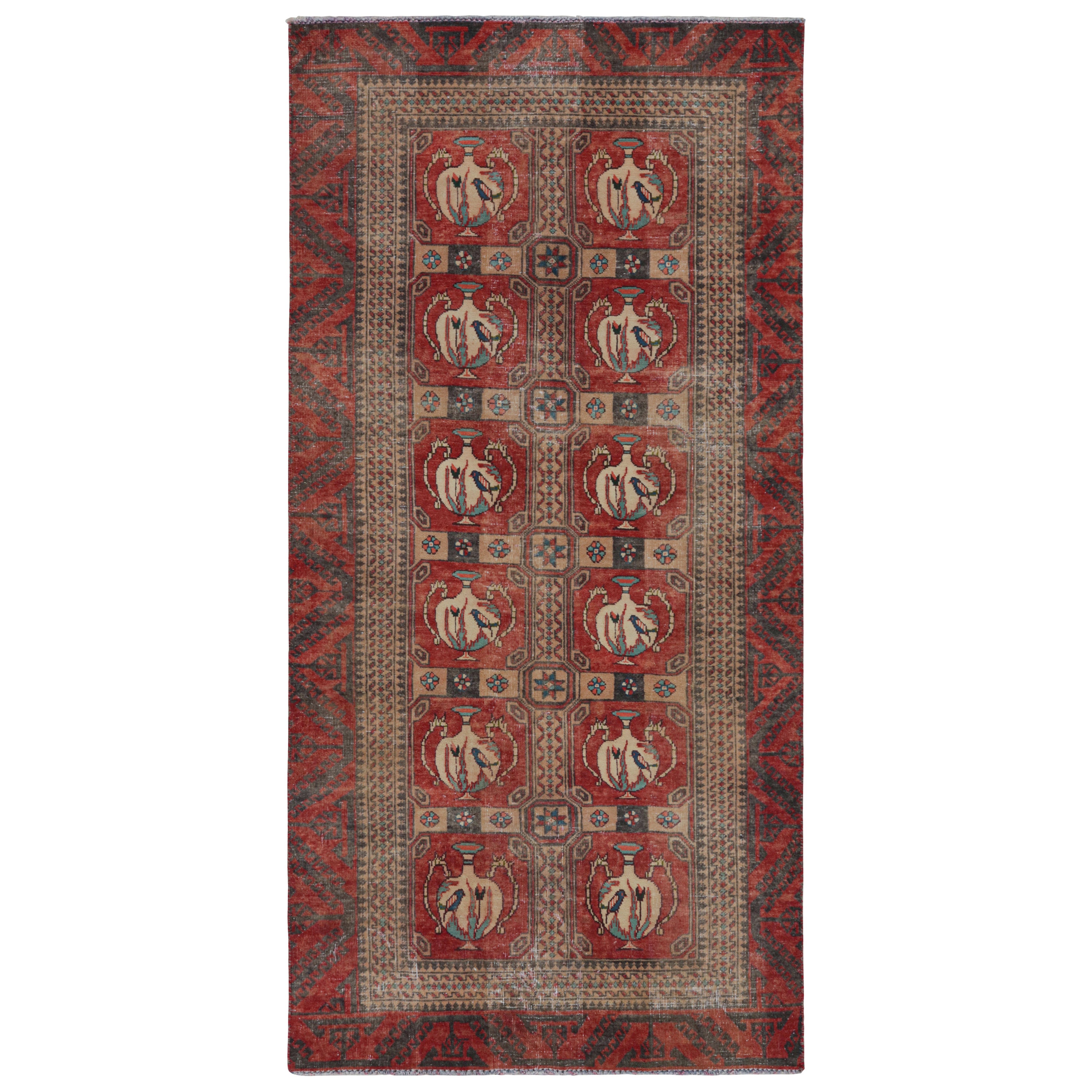 Vintage Persian Shiraz runner rug in Red, Beige & Blue Pictorial Patterns For Sale
