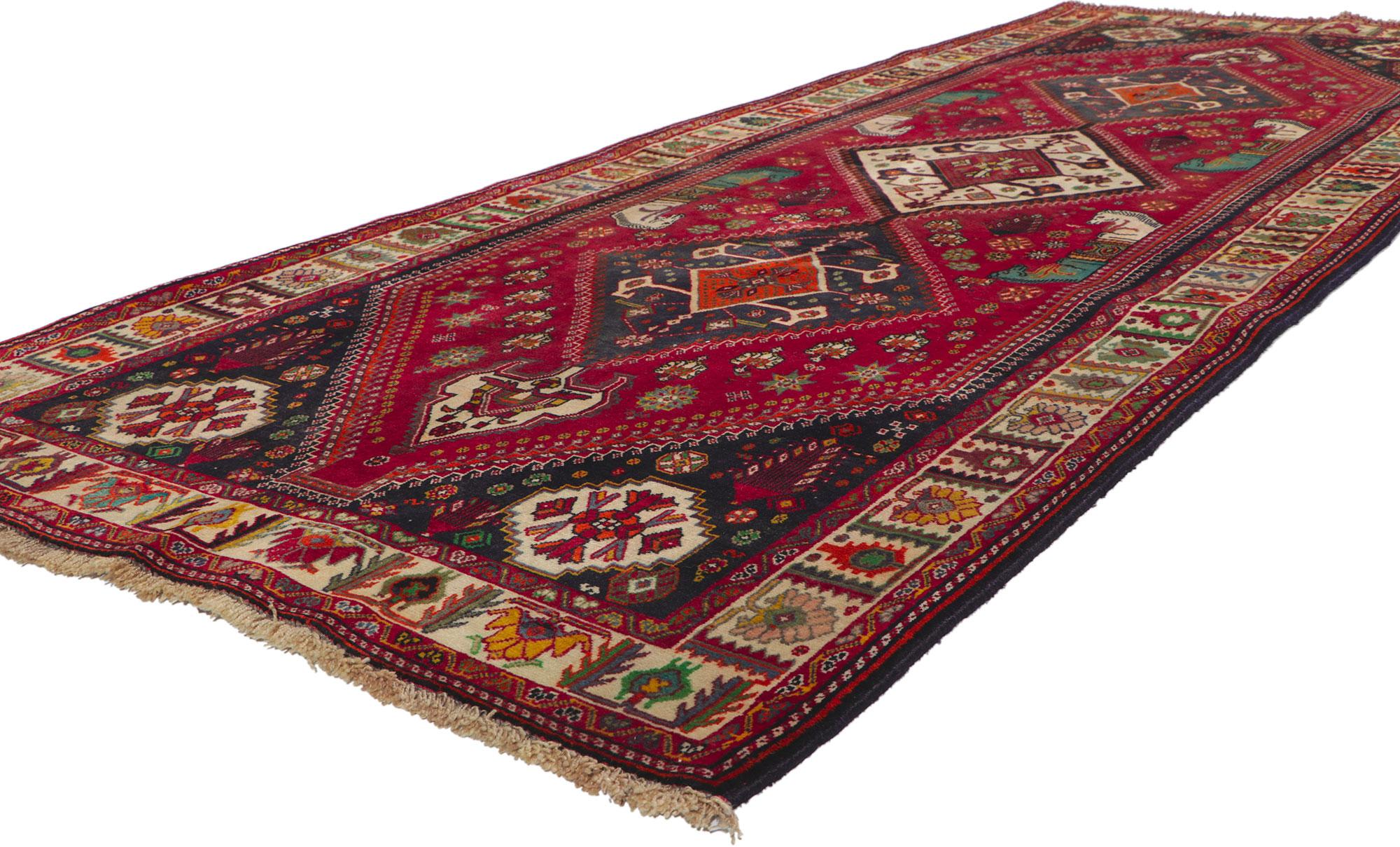 61046 Vintage Persian Shiraz runner with Tribal Style 03'09 x 10'01.