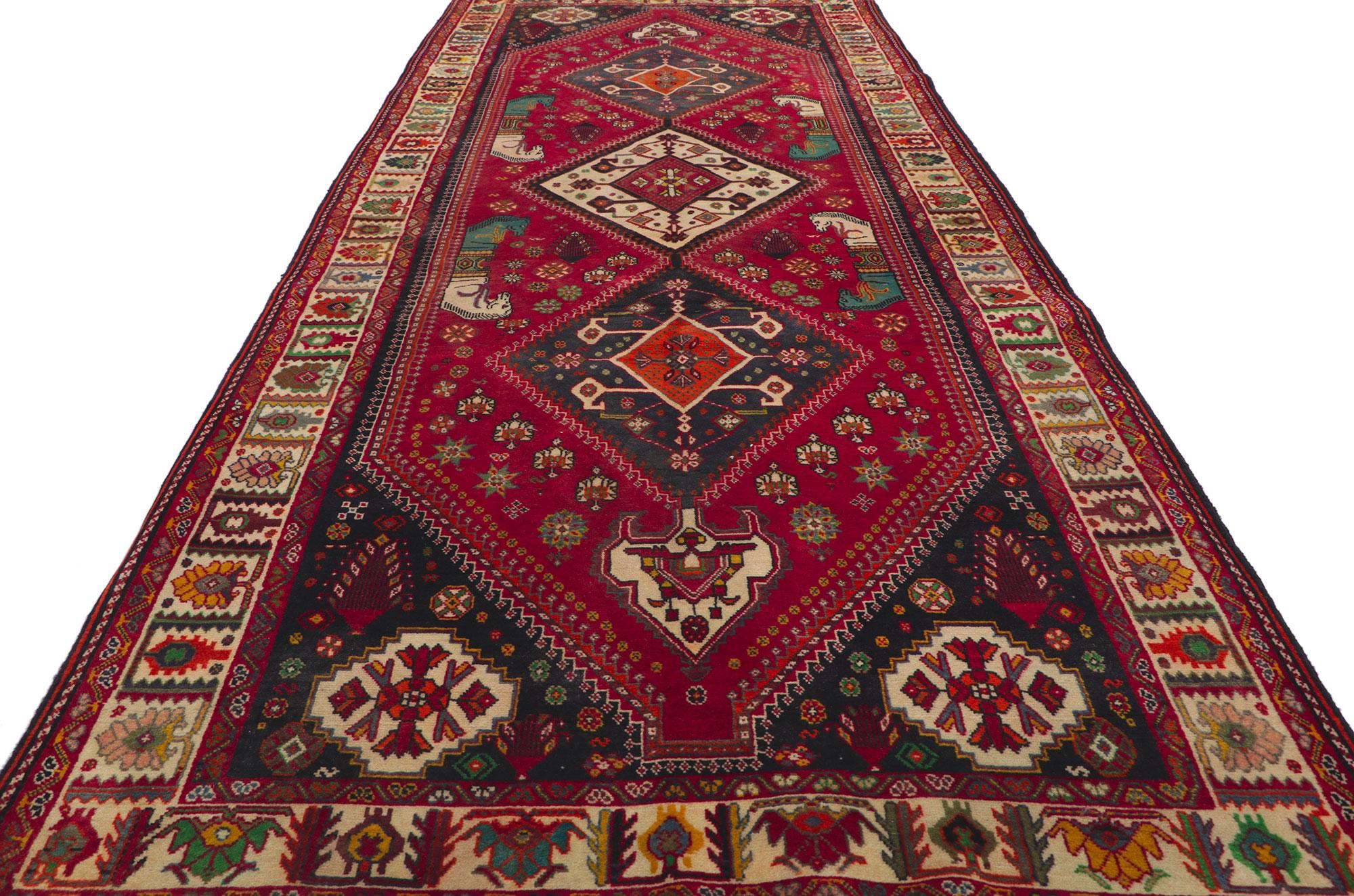 Vintage Persian Shiraz Runner with Tribal Style In Good Condition For Sale In Dallas, TX