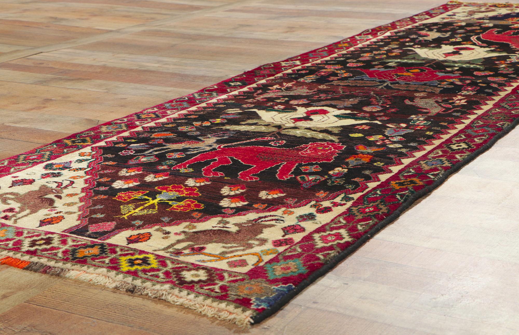 Wool Vintage Persian Shiraz Runner with Tribal Style For Sale
