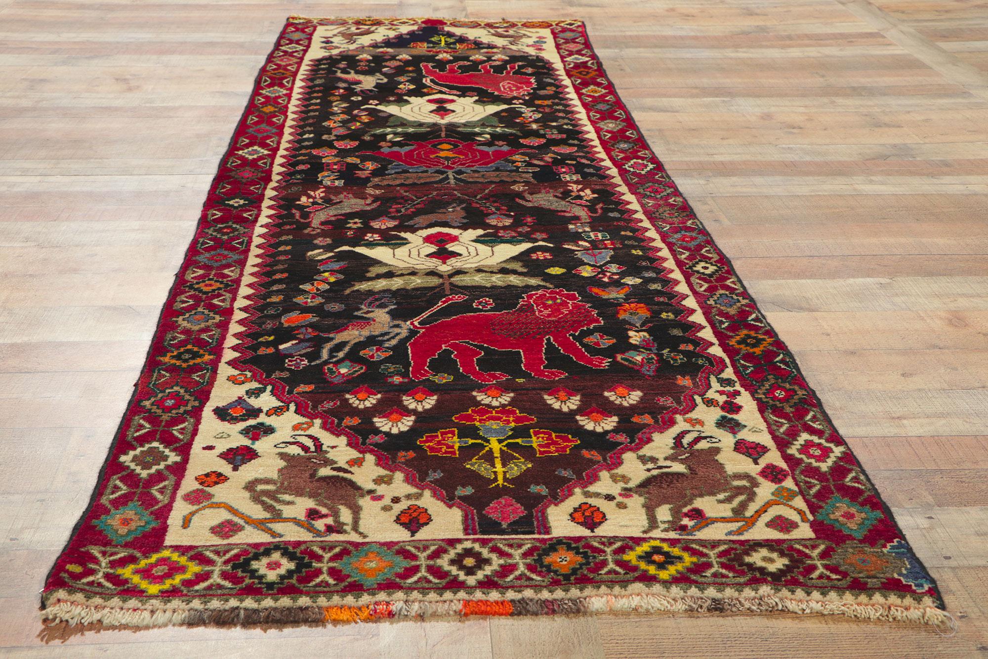 Vintage Persian Shiraz Runner with Tribal Style For Sale 1