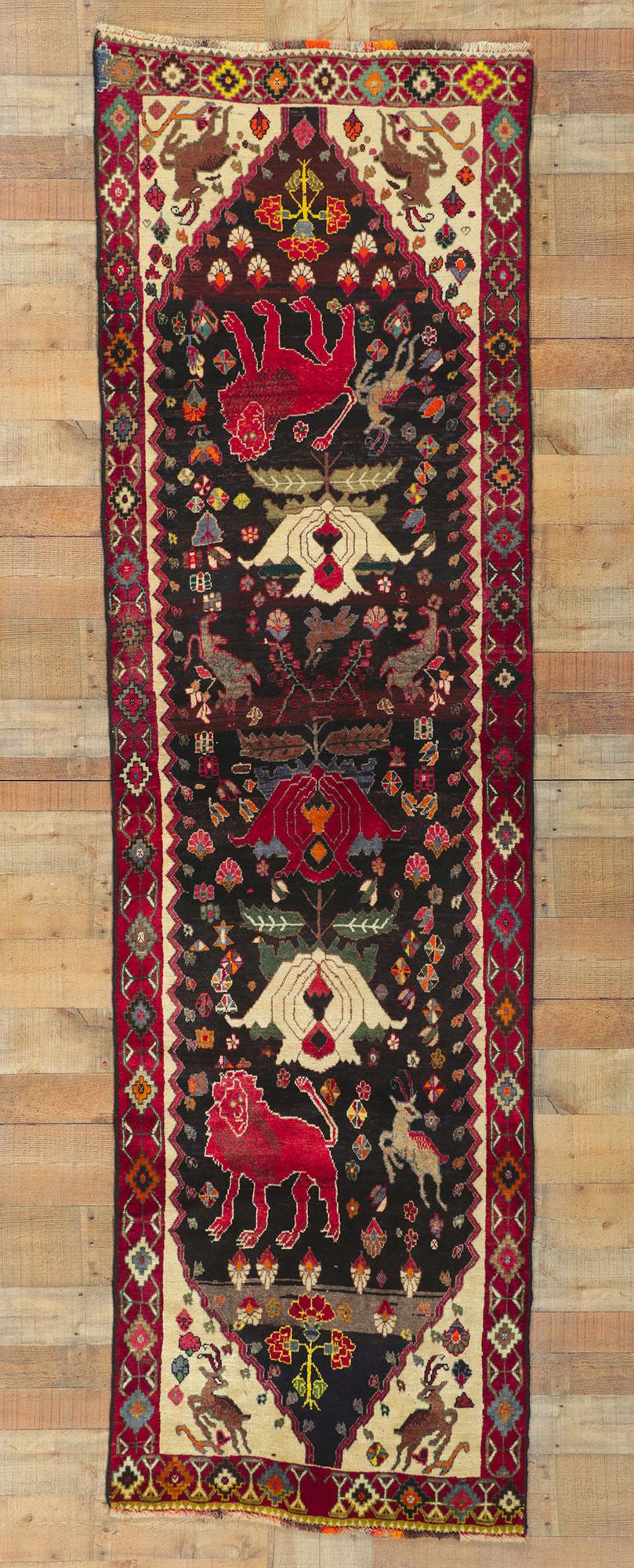 Vintage Persian Shiraz Runner with Tribal Style For Sale 2