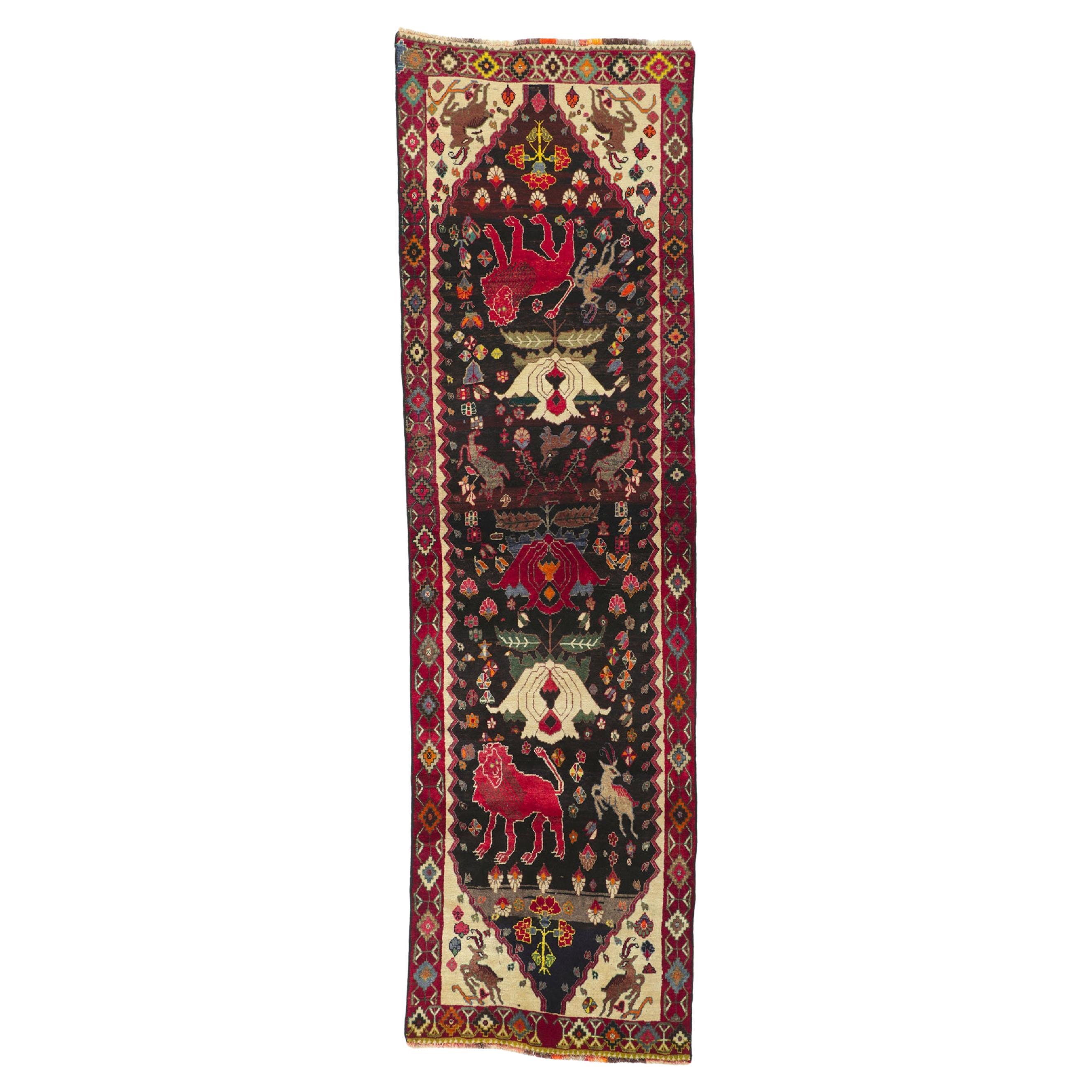 Tapis de couloir vintage persan Shiraz de style tribal