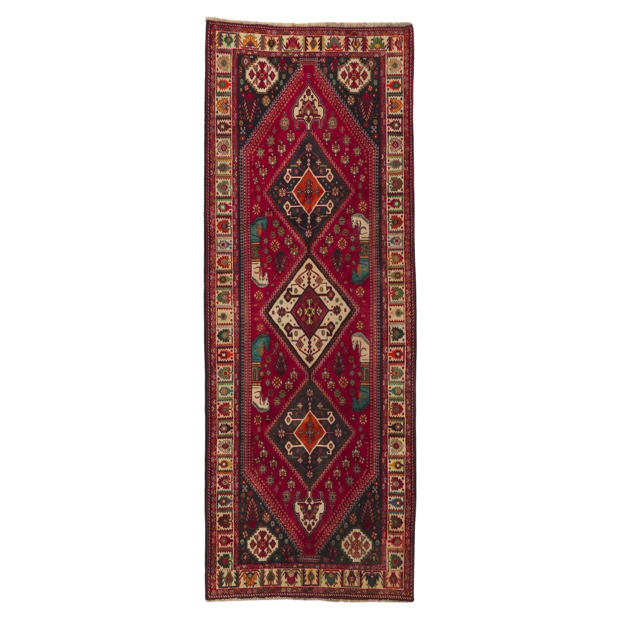 Vintage Persian Shiraz Runner with Tribal Style For Sale