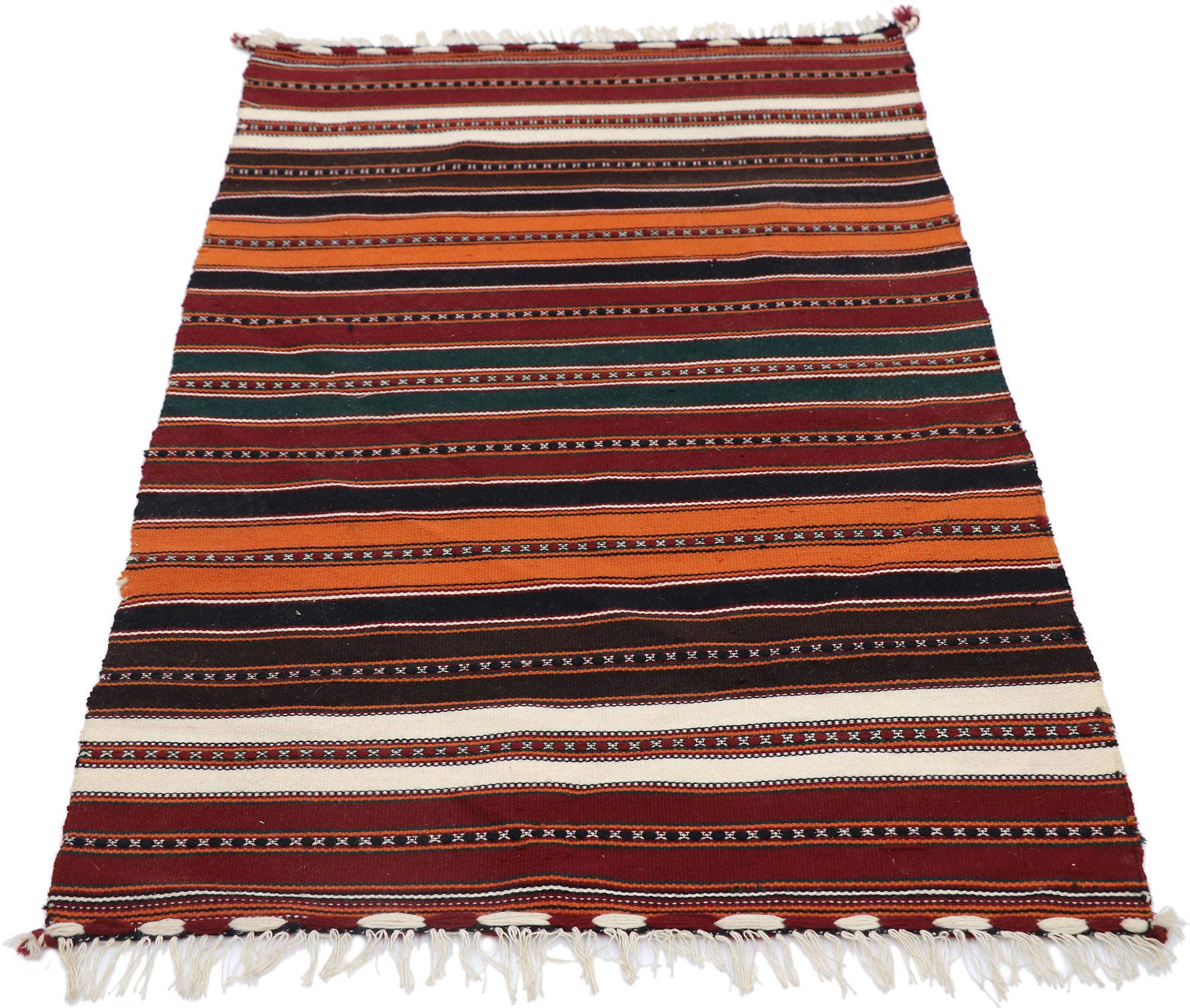 Hand-Woven Vintage Persian Shiraz Striped Kilim Rug, Pacific Northwest Meets Luxury Lodge For Sale