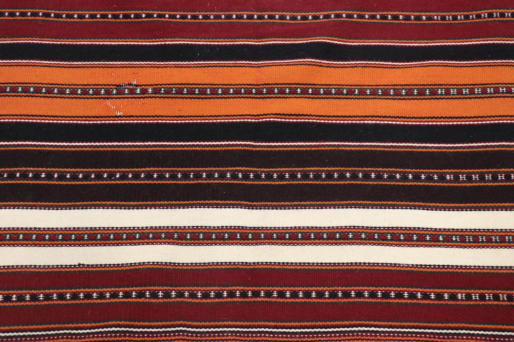 Vintage Persian Shiraz Striped Kilim Rug, Pacific Northwest Meets Luxury Lodge In Good Condition For Sale In Dallas, TX