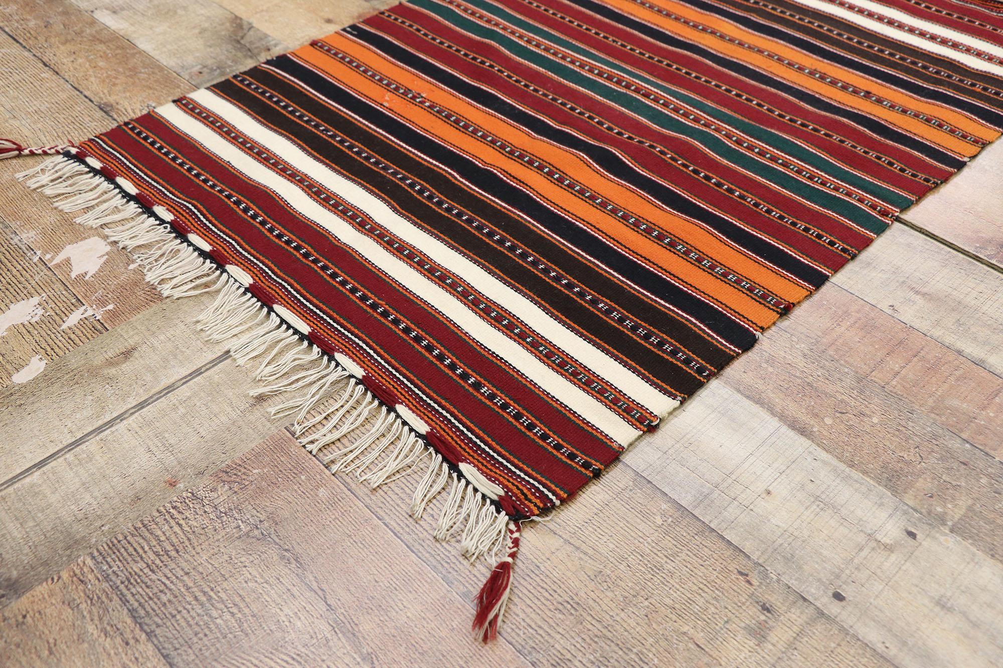Wool Vintage Persian Shiraz Striped Kilim Rug, Pacific Northwest Meets Luxury Lodge For Sale