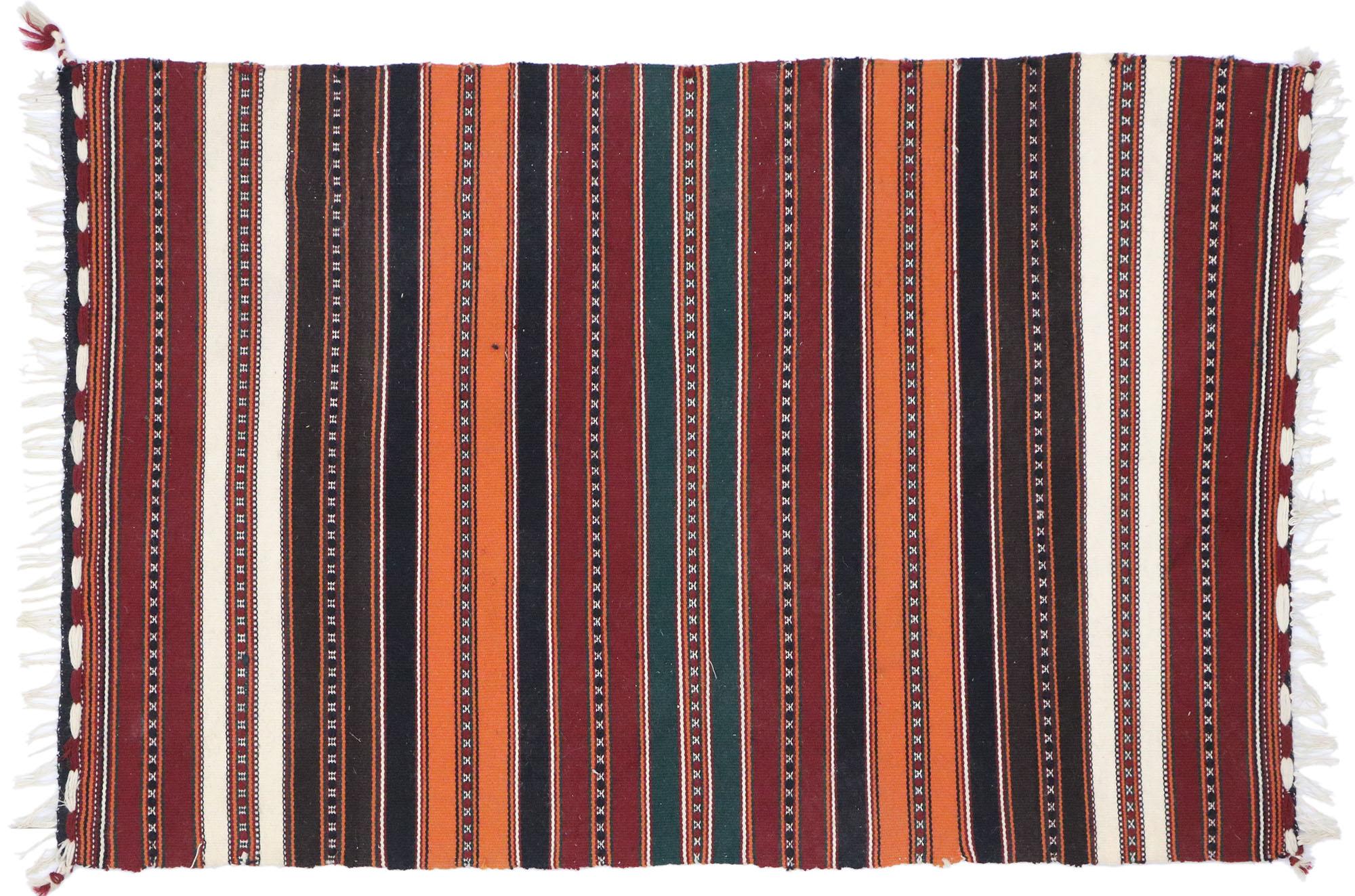 Vintage Persian Shiraz Striped Kilim Rug, Pacific Northwest Meets Luxury Lodge For Sale 3