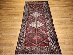 Vintage Persian Shiraz Tribal Area Rug in Burgundy, Ivory, Green