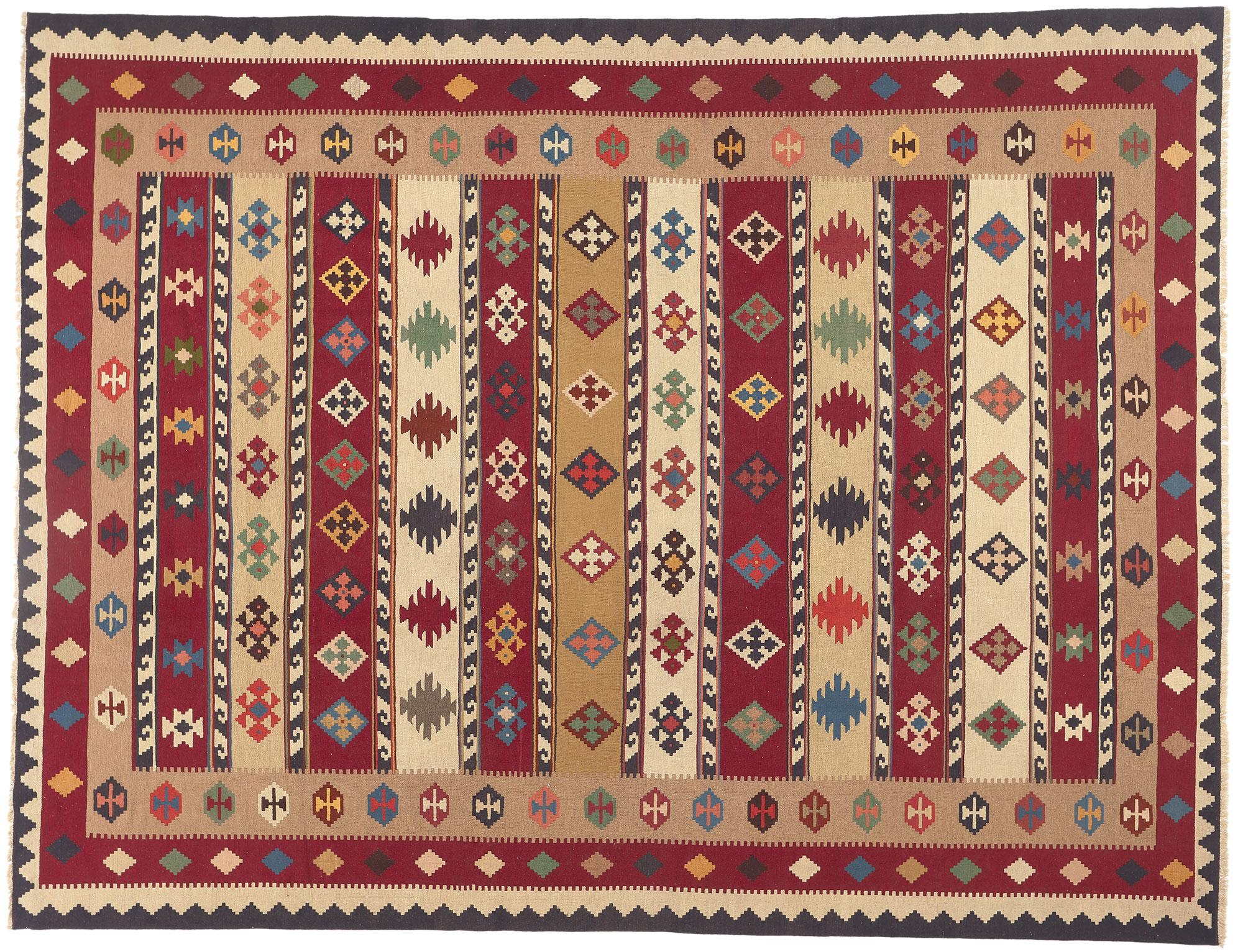 Vintage Persian Shiraz Tribal Kilim Rug, Nomadic Charm Meets Southwest Style For Sale 4