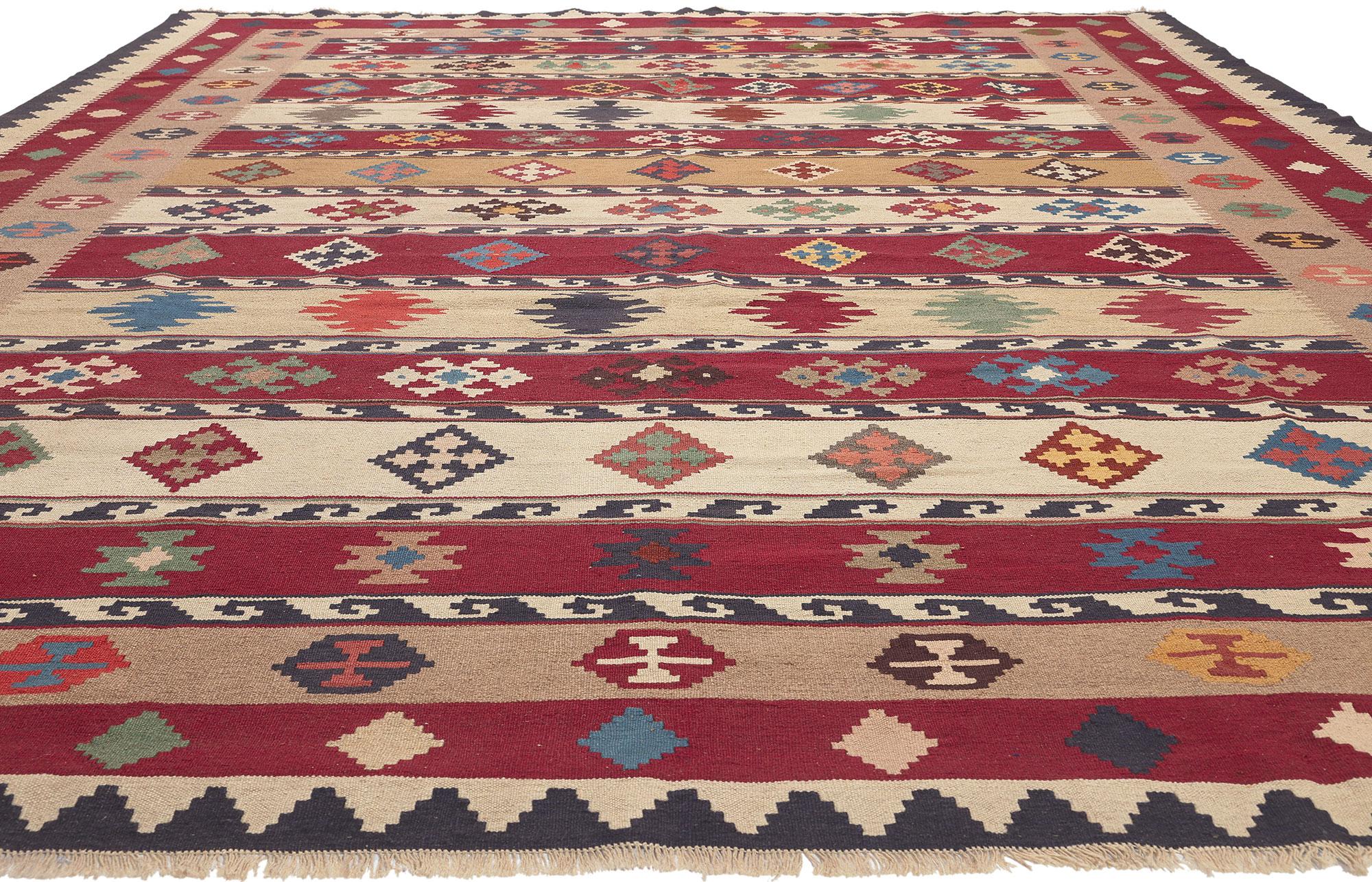 Hand-Woven Vintage Persian Shiraz Tribal Kilim Rug, Nomadic Charm Meets Southwest Style For Sale