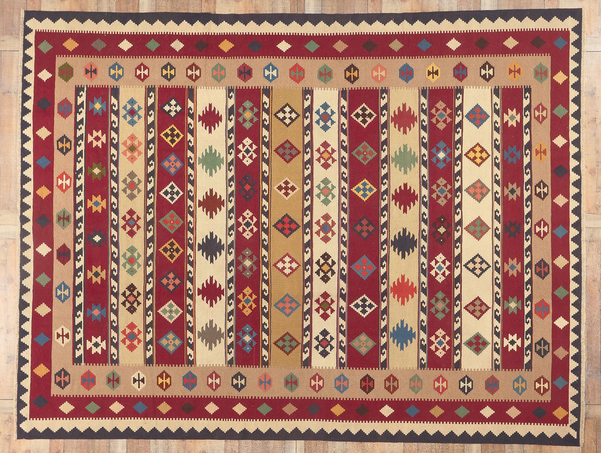 Vintage Persian Shiraz Tribal Kilim Rug, Nomadic Charm Meets Southwest Style For Sale 3