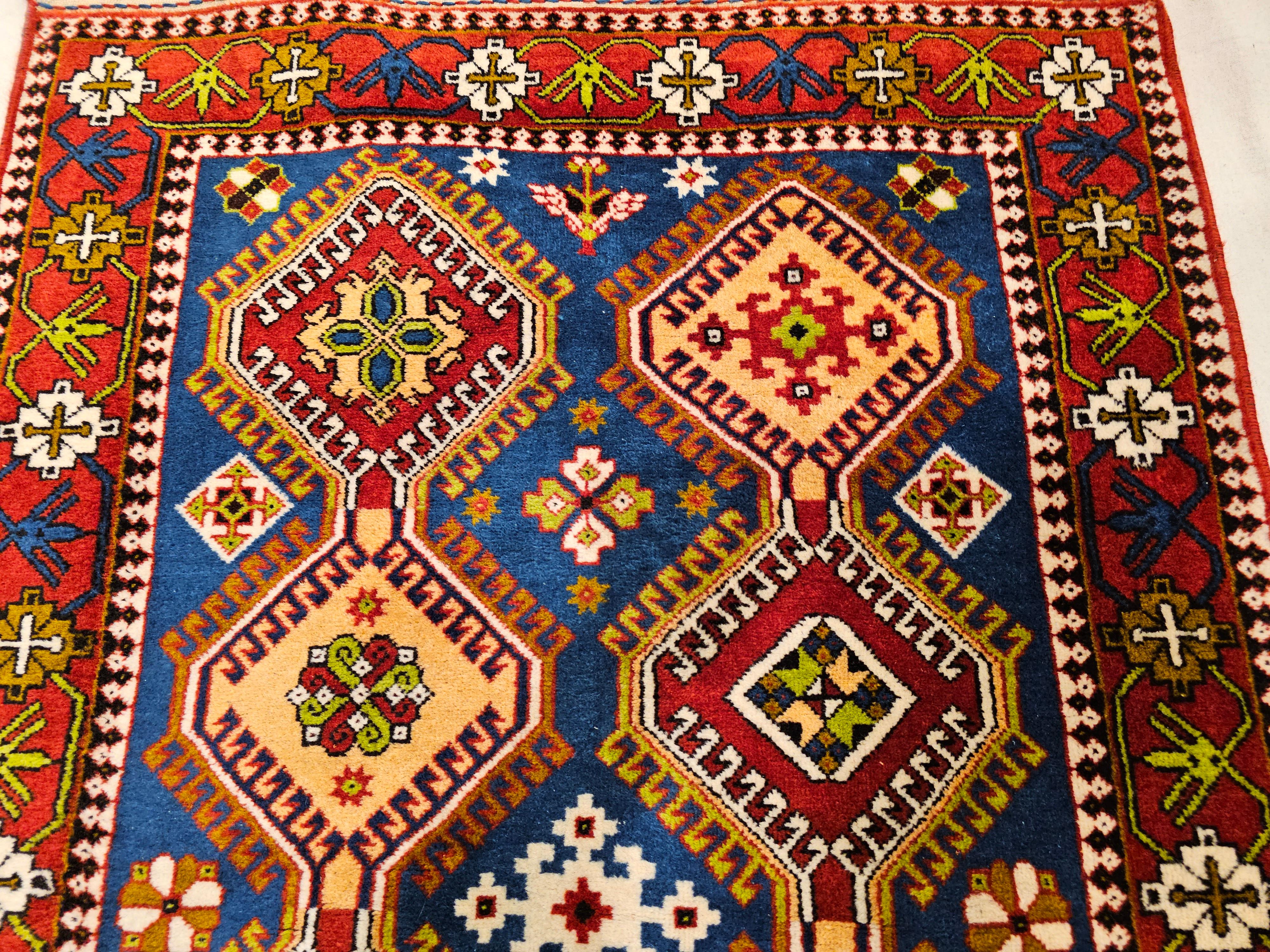 20th Century Vintage Persian Shiraz Tribal Rug in Allover Geometric Pattern in Blue, Red For Sale