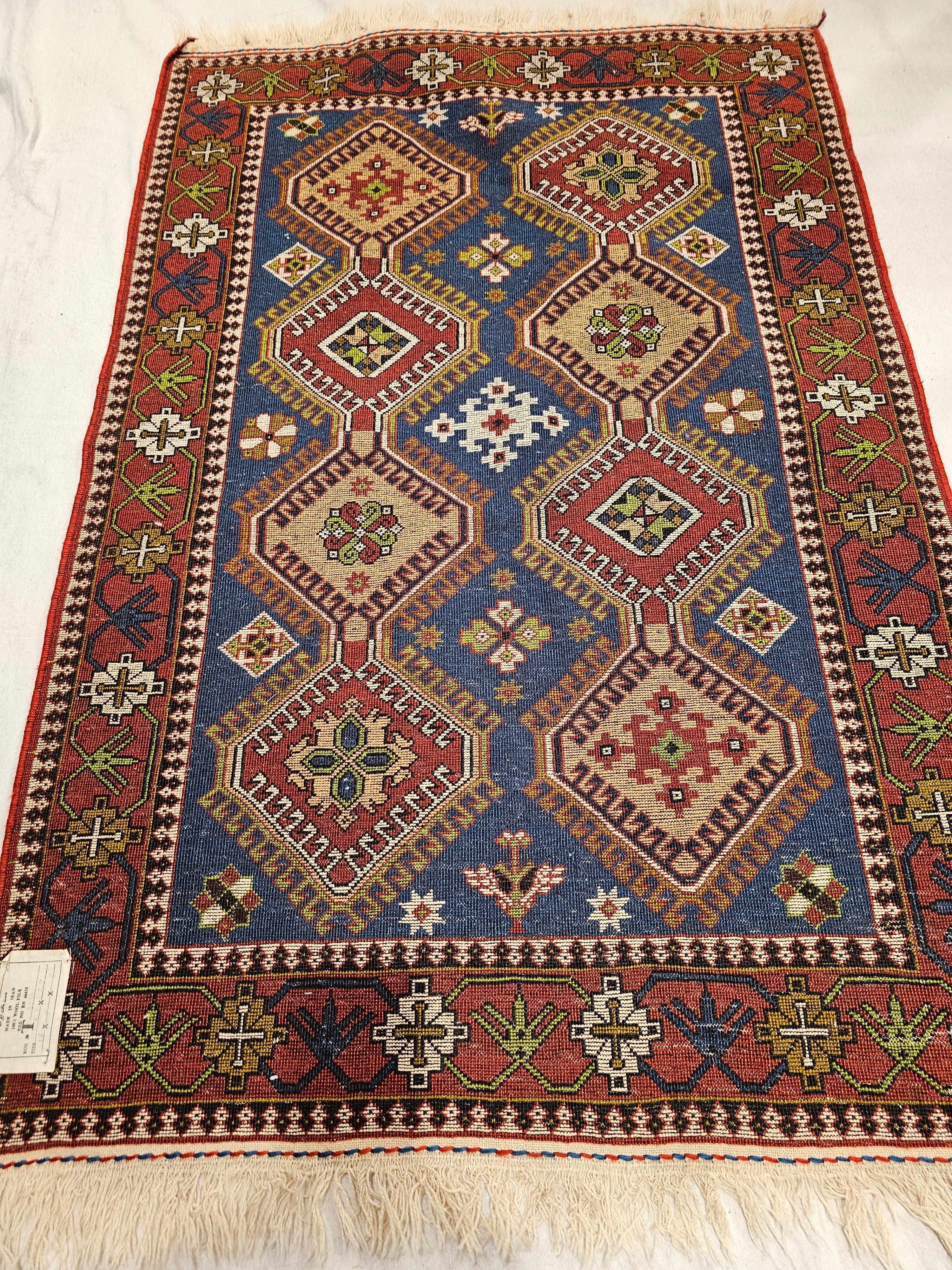 Vintage Persian Shiraz Tribal Rug in Allover Geometric Pattern in Blue, Red For Sale 6