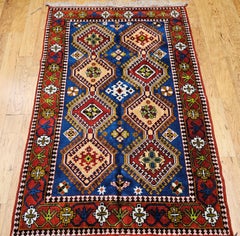 Vintage Persian Shiraz Tribal Rug in Allover Geometric Pattern in French Blue