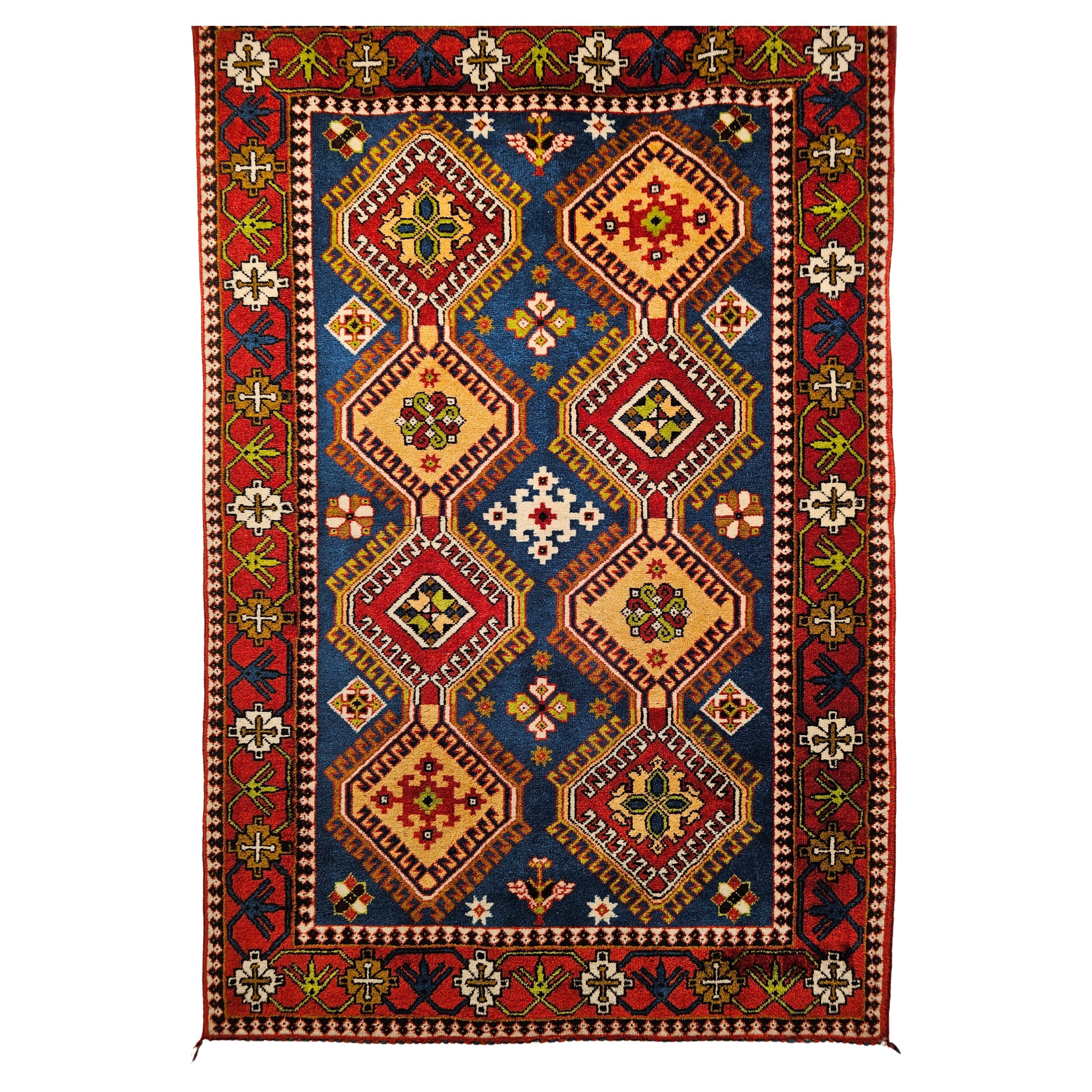 Vintage Persian Shiraz Tribal Rug in Allover Geometric Pattern in Blue, Red For Sale