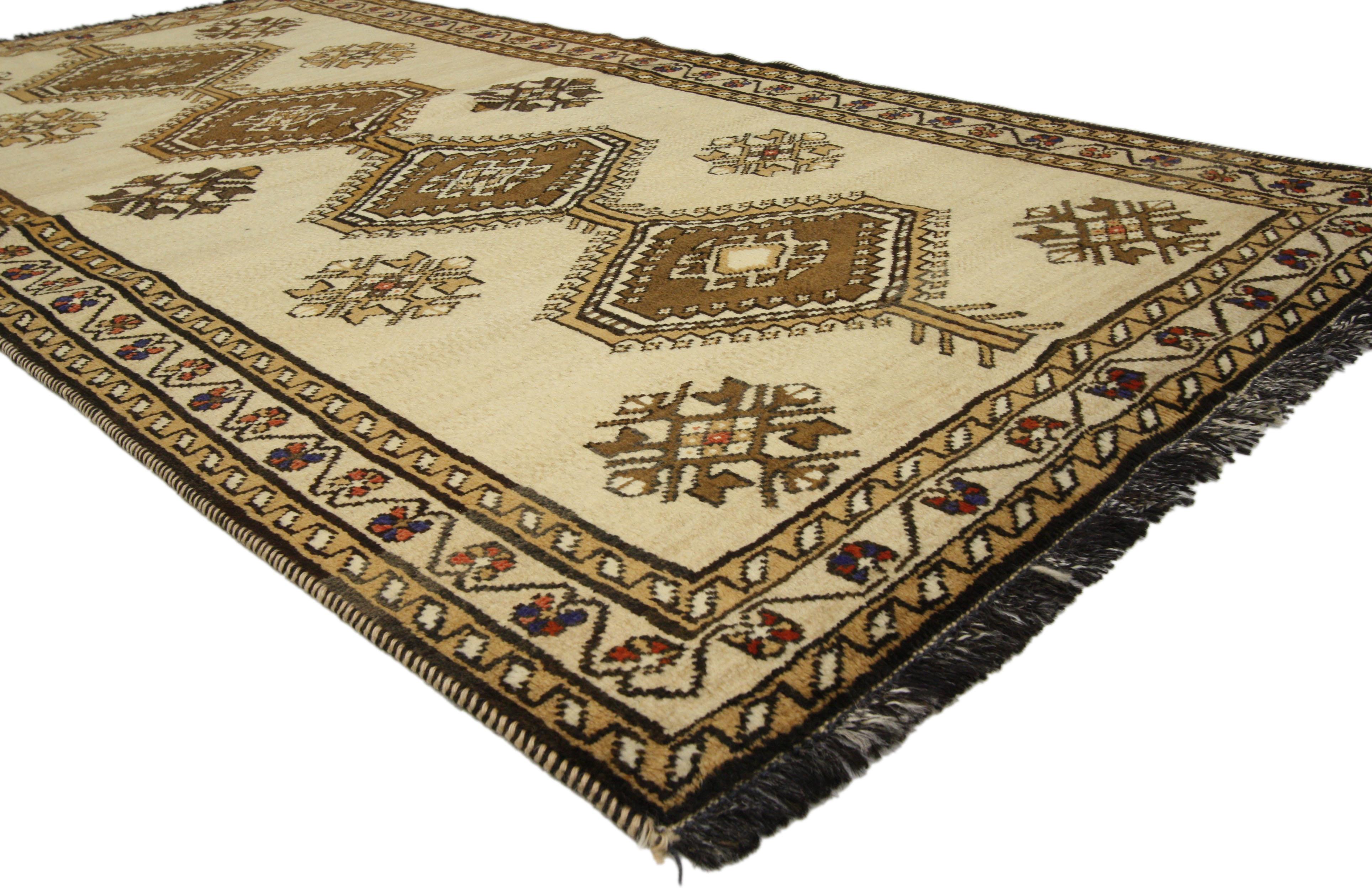 Hand-Knotted Vintage Persian Shiraz Tribal Accent Rug with Mid-Century Modern Style  For Sale