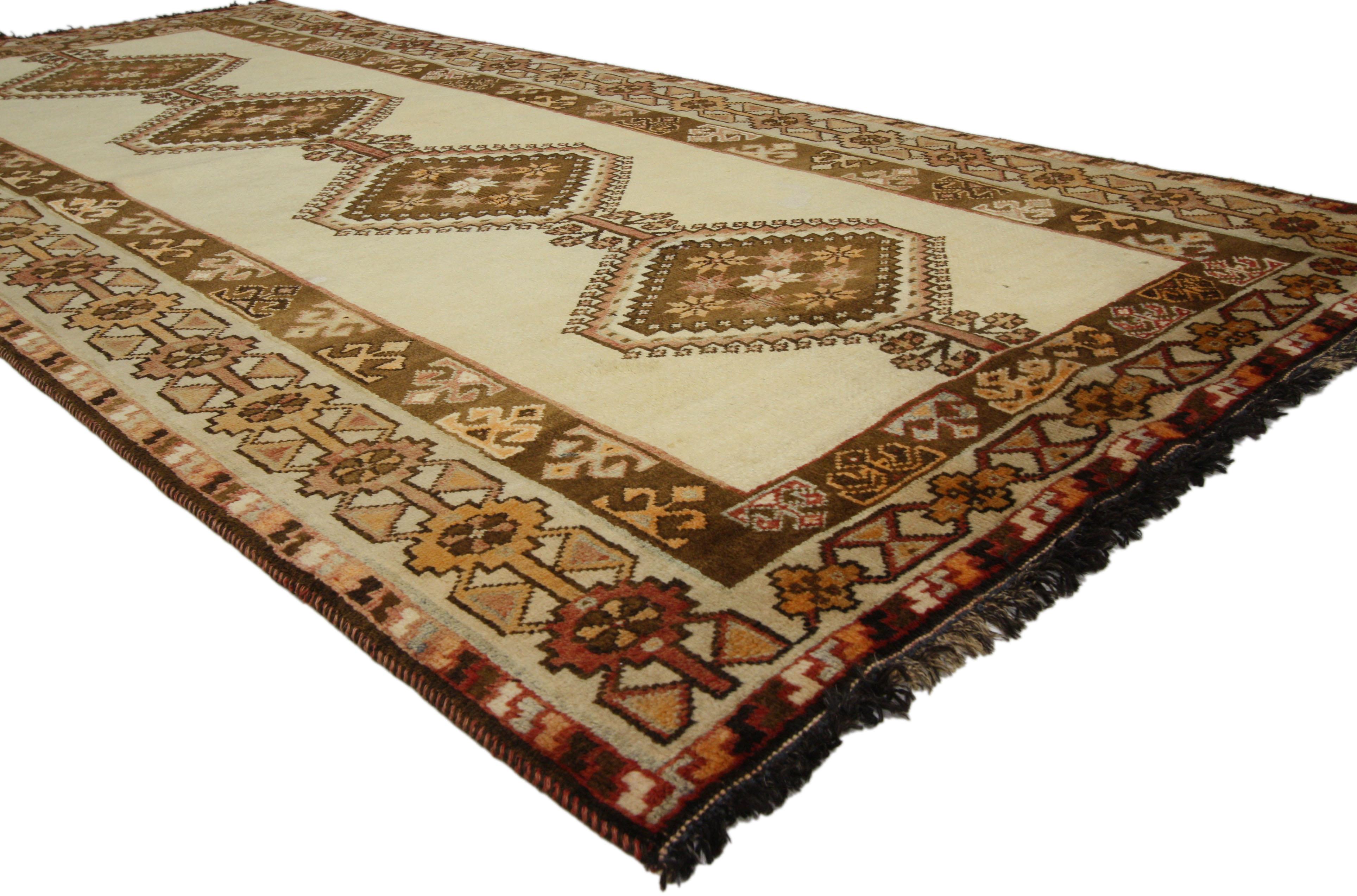 Hand-Knotted Vintage Persian Shiraz Tribal Rug with Mid-Century Modern Style and Warm Colors For Sale